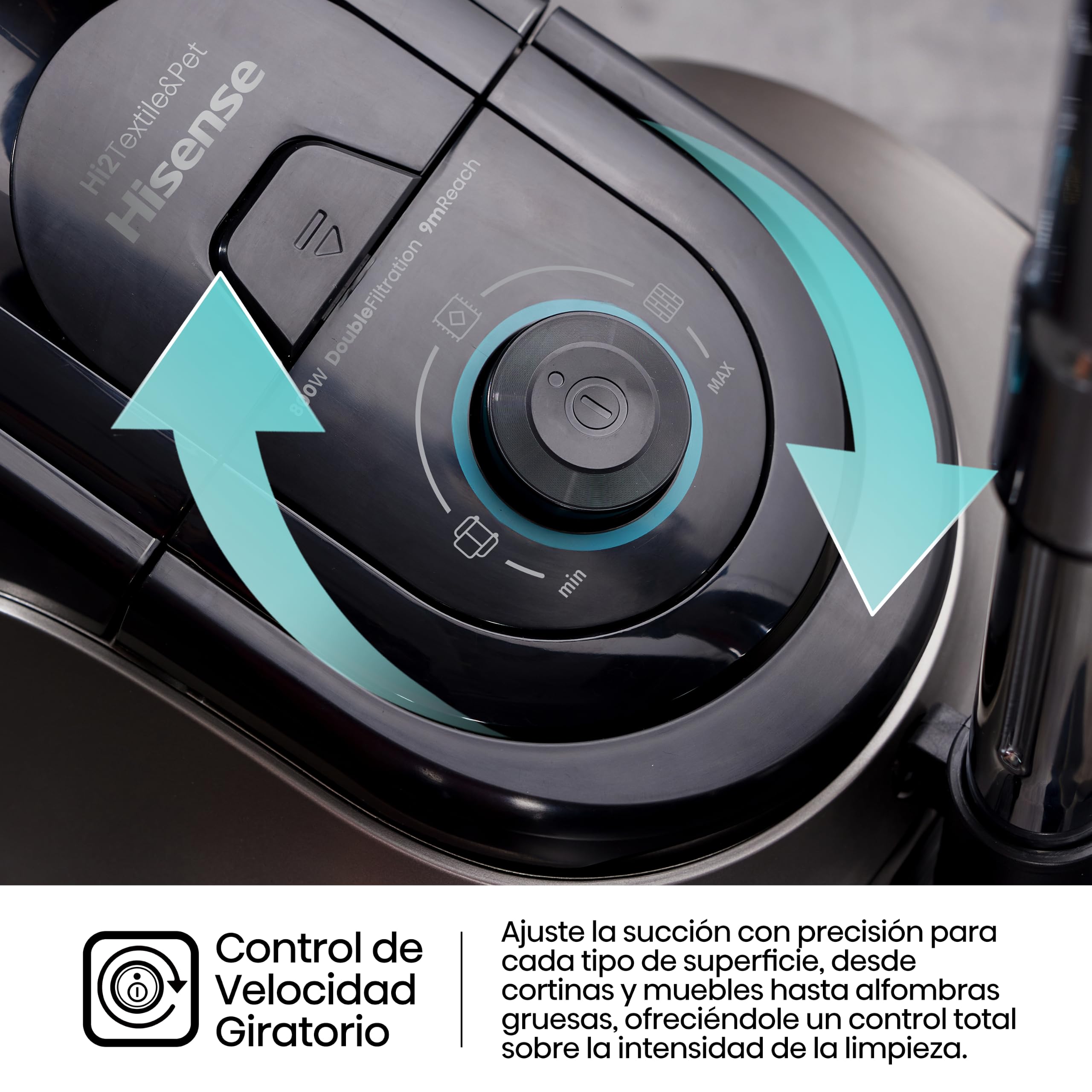 Hisense HVC20E3H2TPA Aspiradora Trineo ciclónica sin Bolsa, Cepillo HI2 Textil y Mascotas, Potente succión de 160W, Tubo telescópico metálico y Boquilla con Cepillo 2 en 1 para Suelos Duros