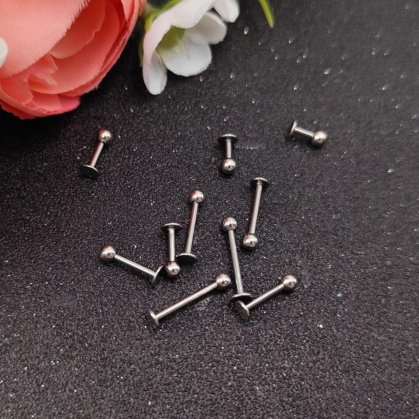 Besyvvin Lip Bars Labret Studs 16G Stainless Steel Plastic Flat Back Helix Tragus Cartilage Earring Stud 4-12MM Monroe Medusa Piercing Jewellery Silver Gold — view 7