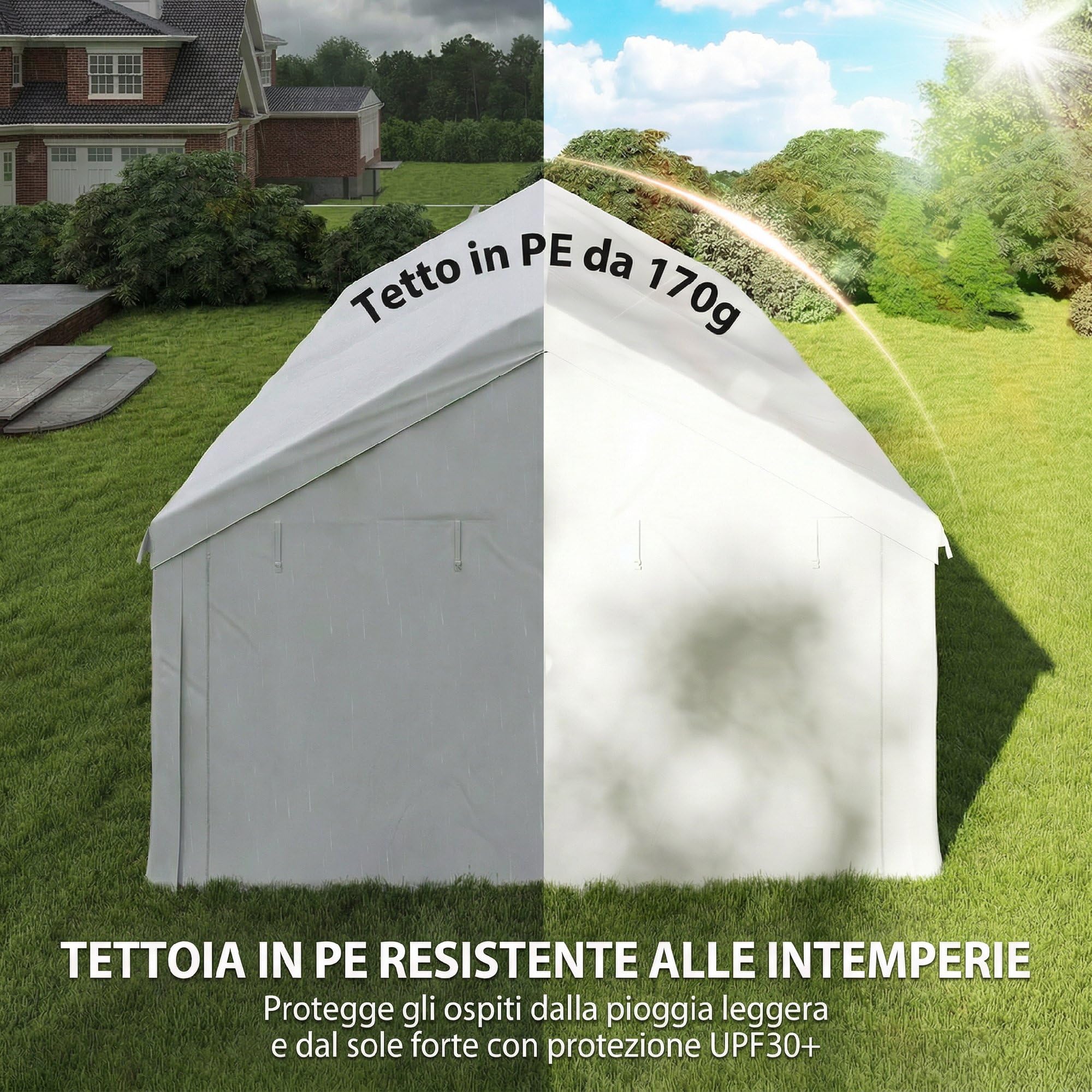 Outsunny Tendone per Feste 4x6 m con Pareti Laterali, Gazebo da Giardino in Acciaio Zincato a Caldo con 2 Porte a Cerniera, 6 Finestre, Corde, Gazebo da Esterno per Matrimoni Eventi, UV30+, Bianco