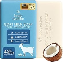 Body Restore Goat Milk Soap 4 OZ 1 Pack – Valentines Day Gifts for Her and Him, Coconut Oil, Gifts for Women and Men, Natural Body, Face & Hand Wash, Skin Care, Travel Essentials – Fragrance Free