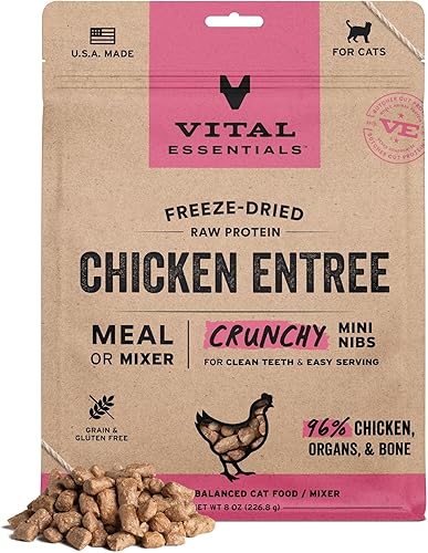 Vital Essentials Alimento crudo liofilizado para gatos, pollo mini nibs entrante, 8 onzas