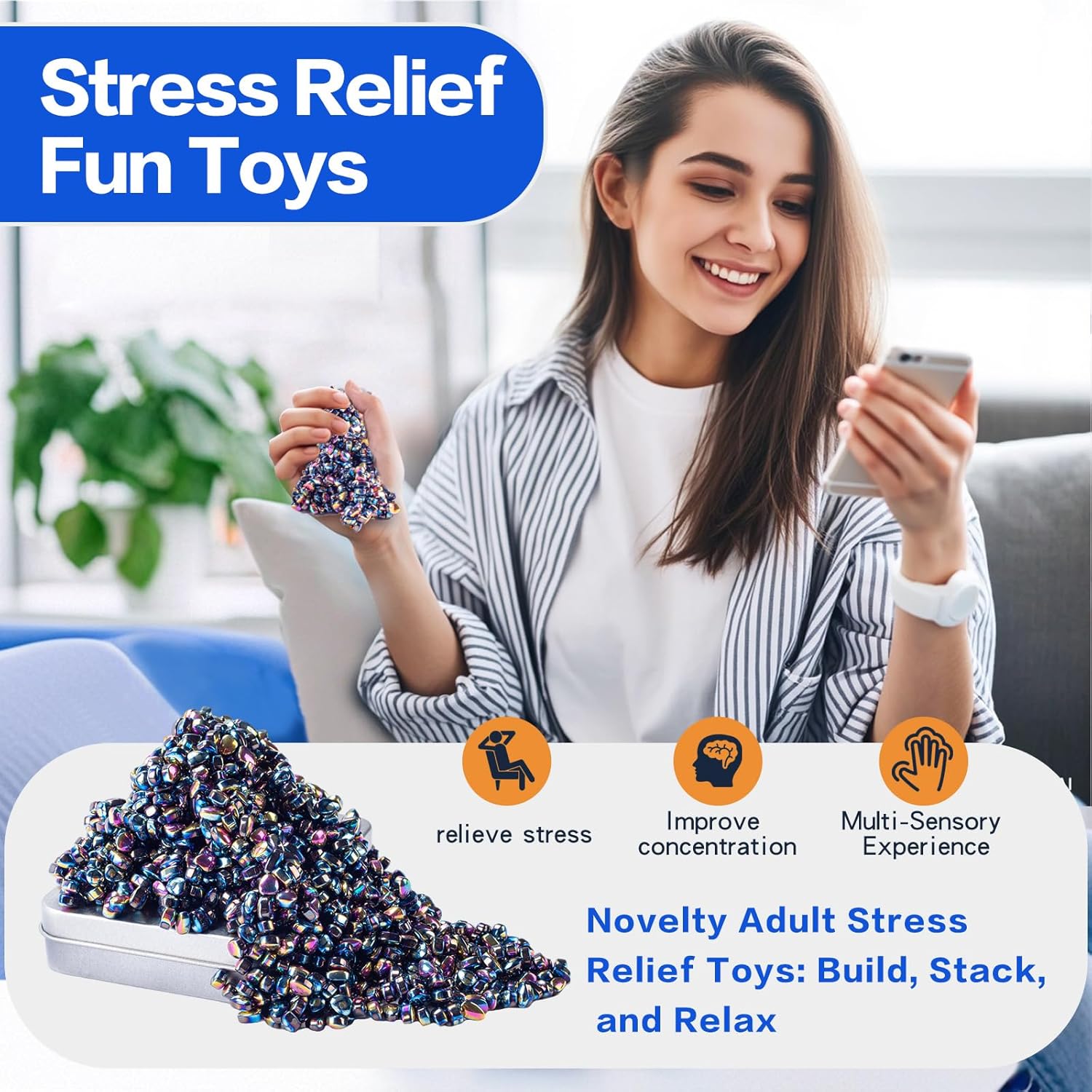 580PCS Magnetic Fidget Toys for Adults – Magnet Fidget, Magnetic Balls, Beads, Rocks & Ferrite Putty – Stress Relief Kit for ADHD, Anxiety & Autism, Desk & Office Sensory Toys, Colorful Adult Gifts