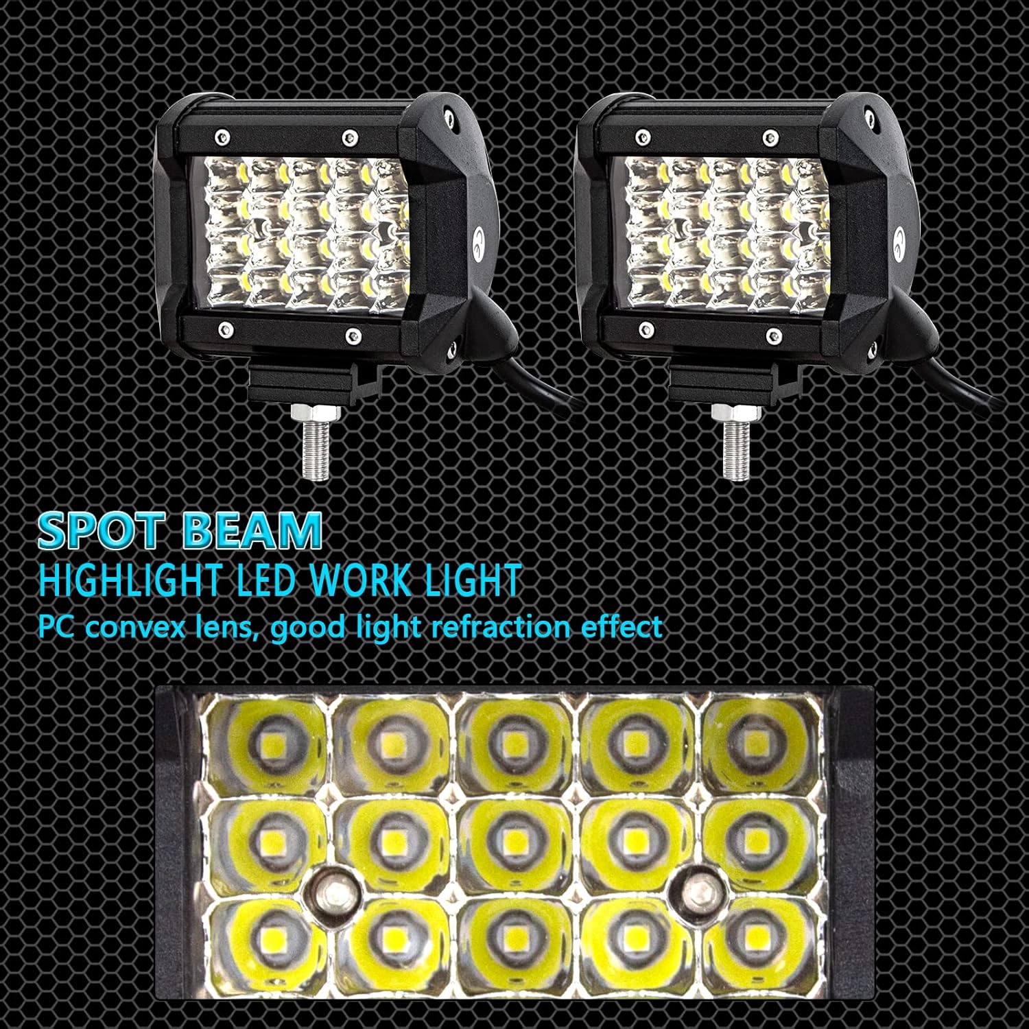 SKYWORLD 2pack 4" 60W 9D Dual LED Light Bar - Quad-Row Spot Beam IP67 Waterproof Off-Road Work/Driving Lights with Wiring Kit - for Trucks, ATV, UTV, SUV, Boats