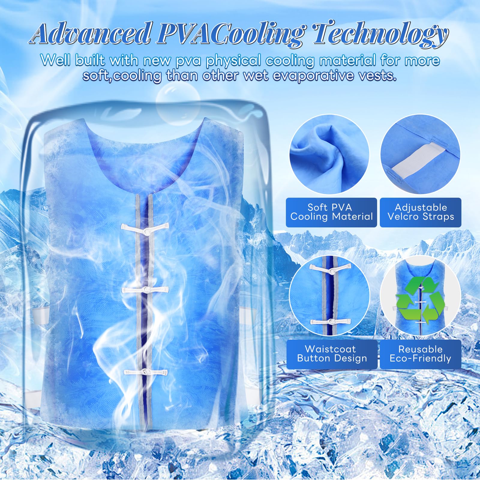 Chaleco Hielo,Chaleco Refrescante tipo cárdigan,Chaleco Refrescante para Hombre y Mujer,Chaleco Hielo Resistente al Calor Verano,Chaleco de hielo para deportes al aire libre, altas temperaturas