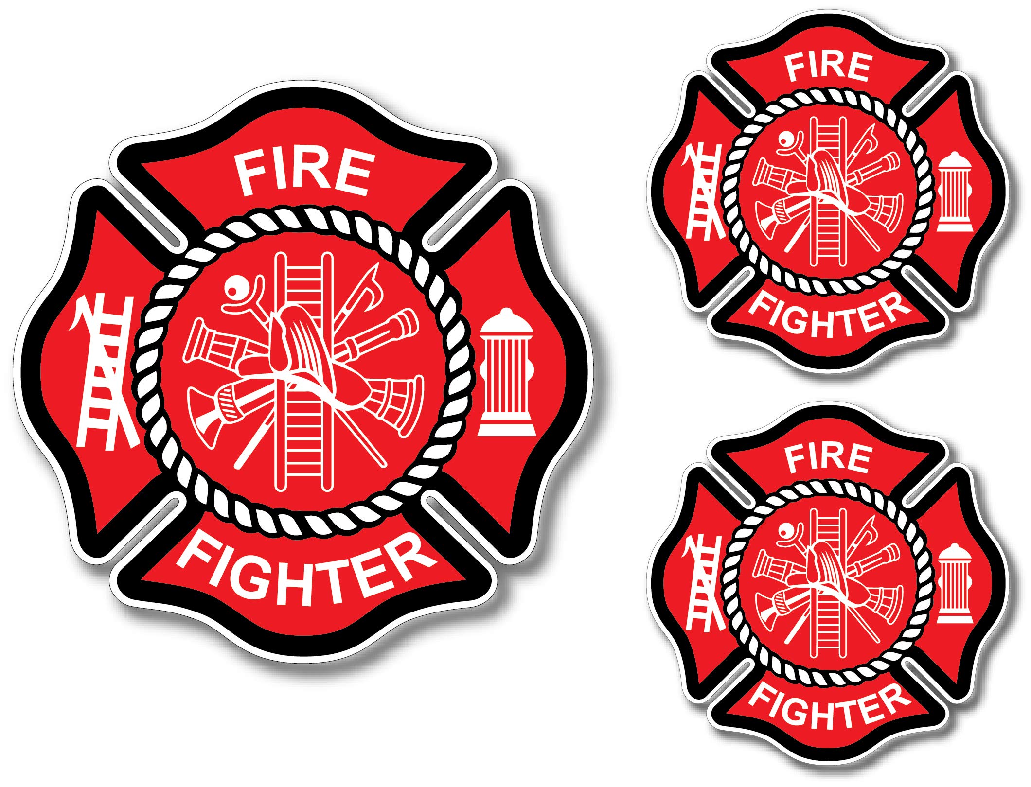 3 Pack Firefighter Badge Maltese Cross Thin Red Line Red Lives Matter for Firemen or Firewomen