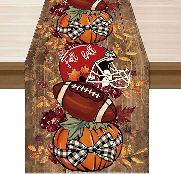XCHI Fall Football Pumpkin Wood Table Runner Table Decoration for Kitchen Dining Dinner Autumn Home Decor 13x72 Inch