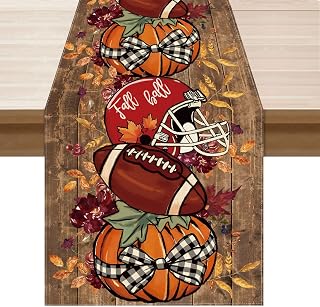 XCHI Fall Football Pumpkin Wood Table Runner Table Decoration for Kitchen Dining Dinner Autumn Home Decor 13x48 Inch