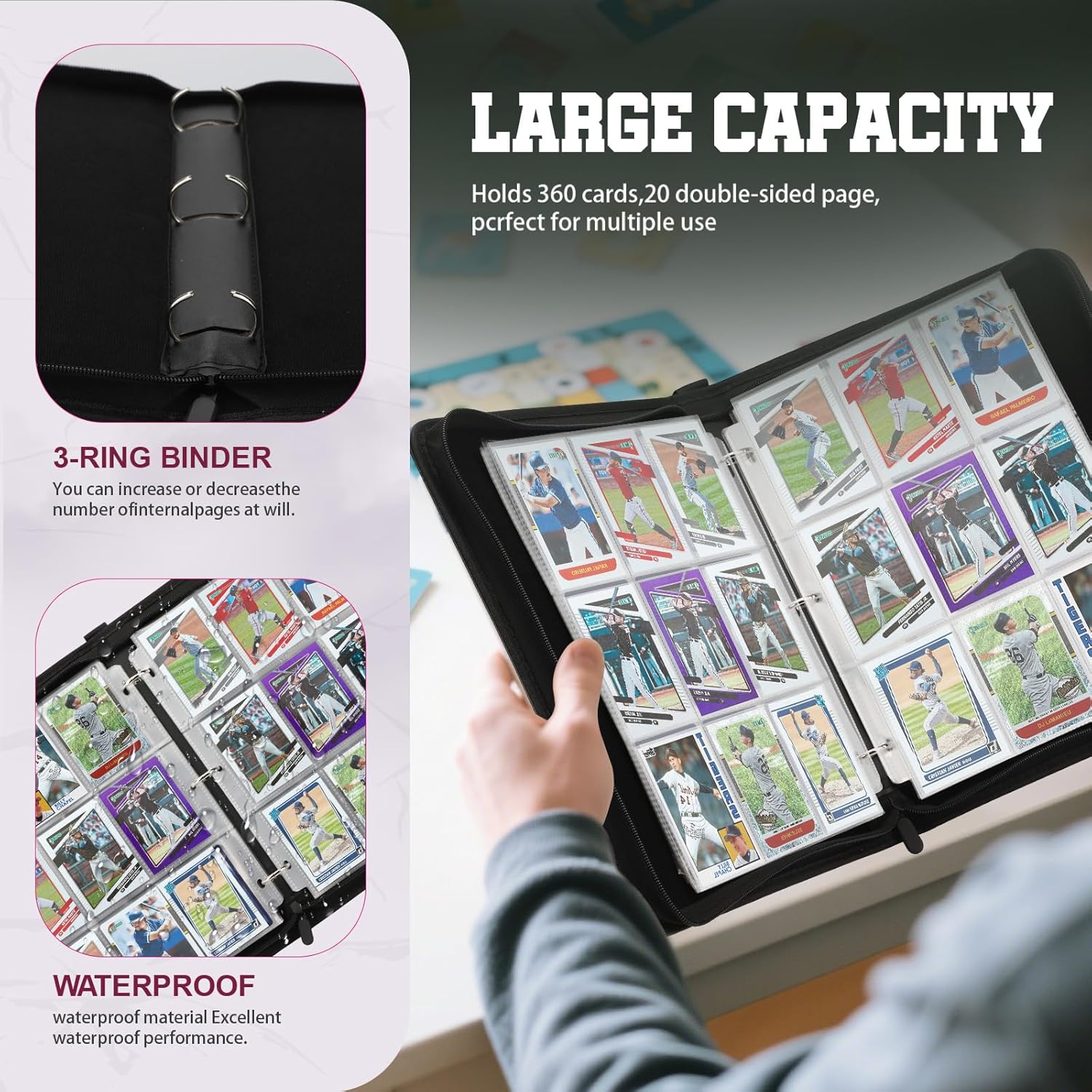 Trading Card Binder with Sleeves 9 Pocket Premium 720 Double Sided Pocket PU Card Collection Binder, Collectible Albums Card Folder for MTG, TCG, Sports Cards