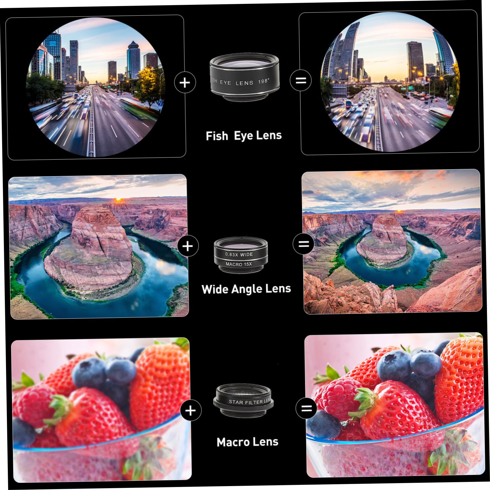 COLLBATH Handy Kameraobjektiv Satz Hochauflösende Optische Glaslinsen 10-in-1 mit Weitwinkel und Fisheye Aluminium Magnesium Gehäuse Installieren für Sonnenuntergangsfotografie