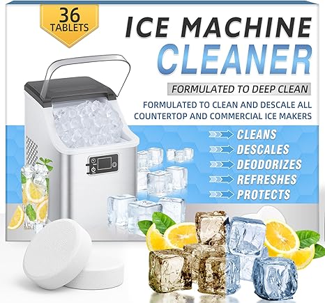 Ice Machine Cleaner Tablets Descaler (36 Pack) – Portable Ice Maker Cleaner, Nickel Safe Scale Remover Compatible with Countertop and Nugget Ice Maker, Remove limescale, Odor-Free, Crystal Clear Ice
