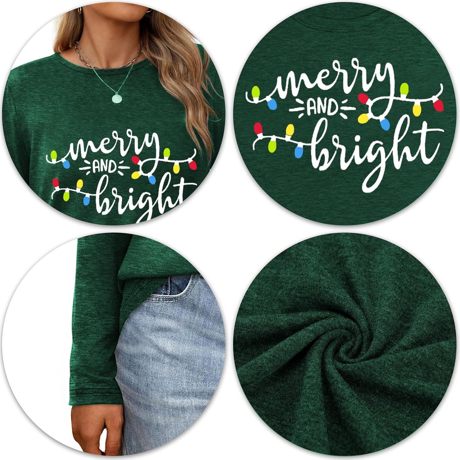 Christmas Shirts for Women:Merry and Bright T Shirt Long Sleeve Xmas Gift Shirts Christmas Vacation Tees - Image 5