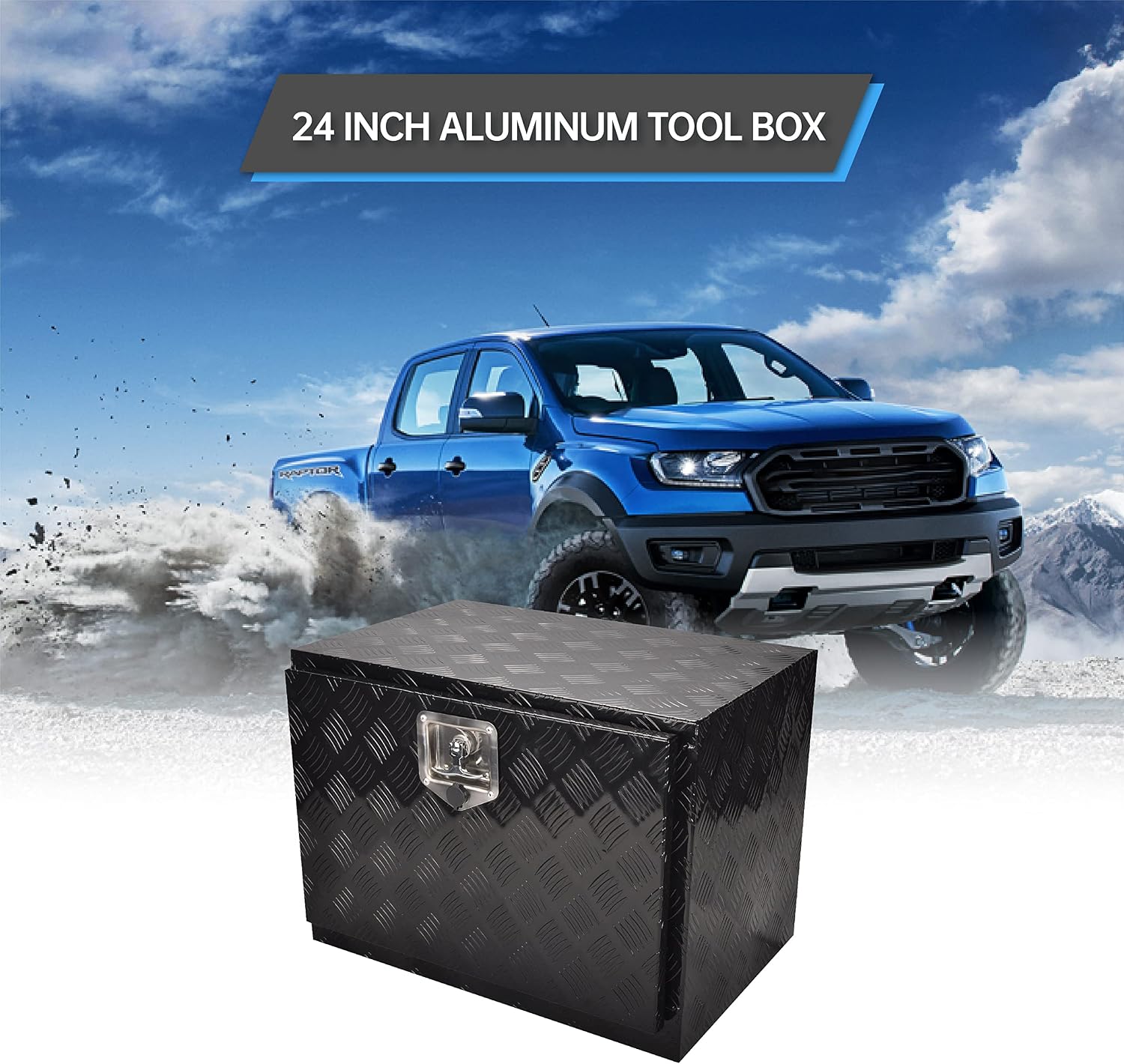 24'' Aluminum Underbody Truck Tool Box, Trailer Underbody Toolbox RV Storage Organizer with T-Handle, Black (24'' x 18'' x 17'')