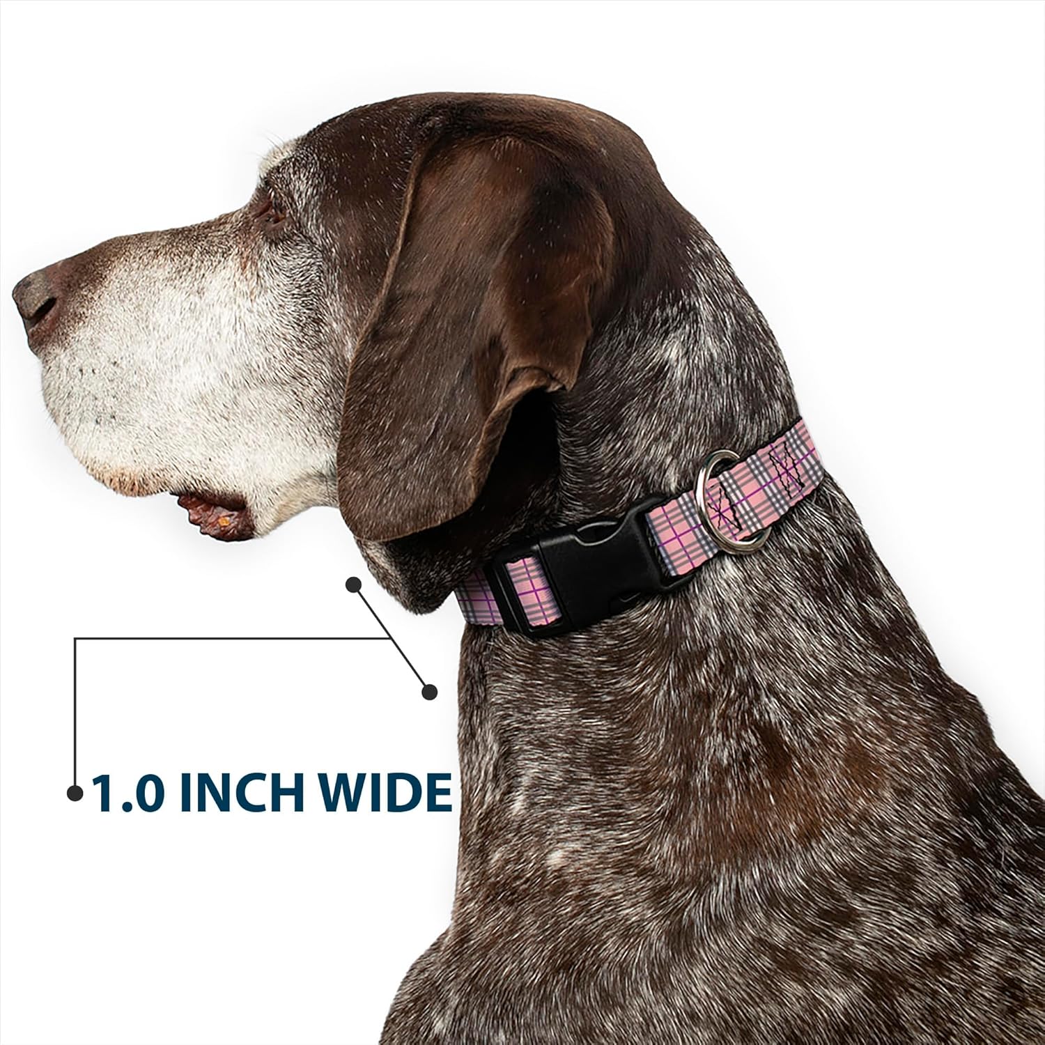Buckle-Down 16-23" Plaid Pink Plastic Clip Collar, Wide Medium