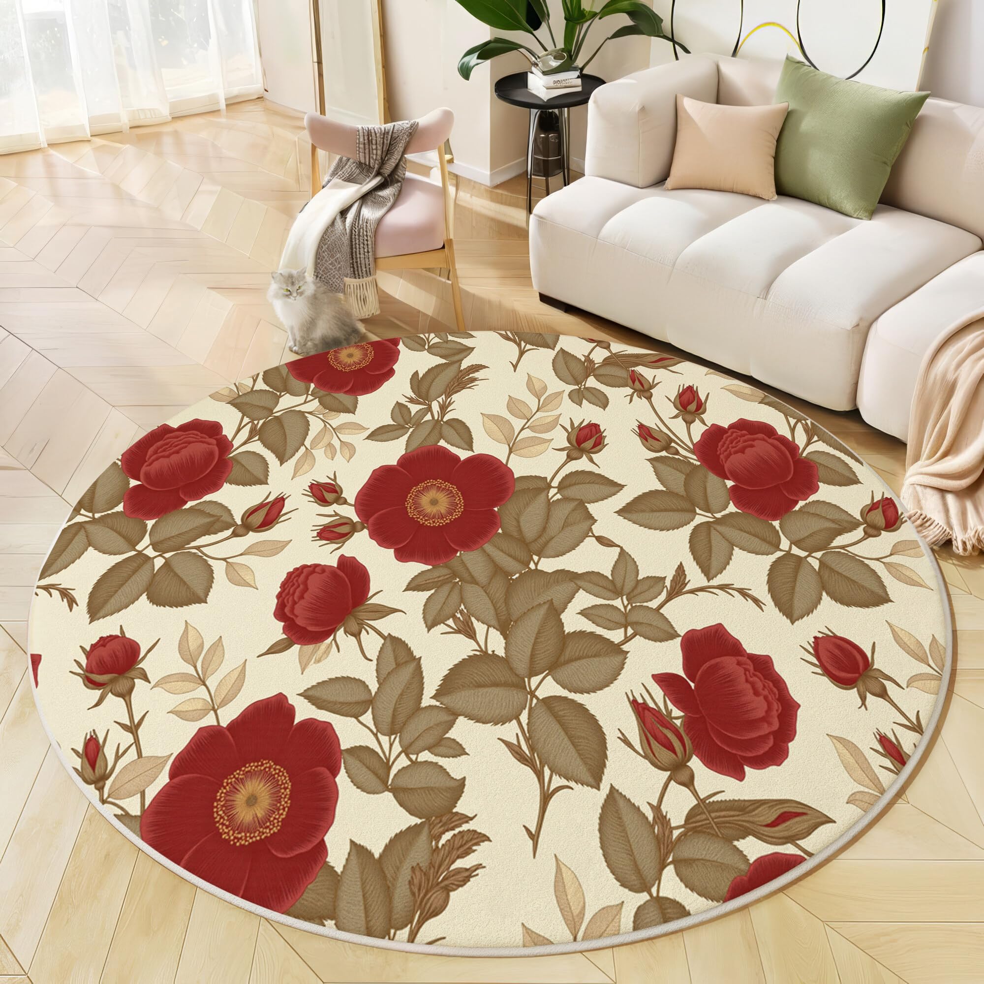 Tapis rond feuilles de rose rétro pour sublimer votre balcon ou votre chambre