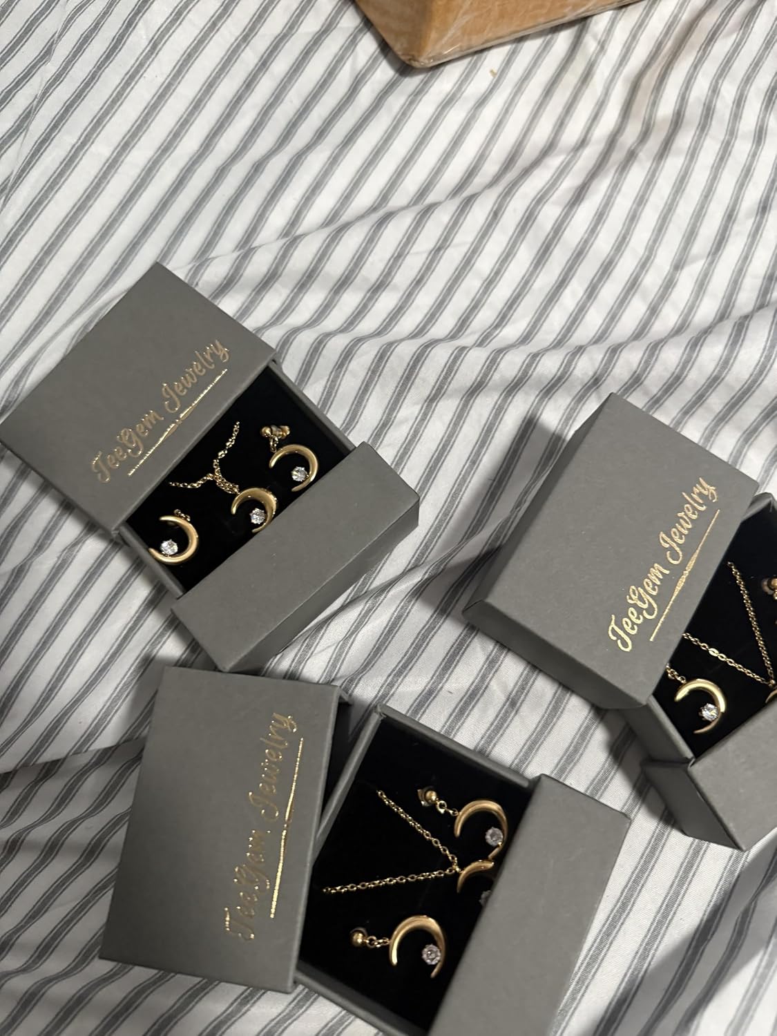 18K Gold Plated Stainless Steel Crescent Moon Necklace and Dangle Stud Earring Set with Cubic Zirconia | Hypoallergenic, Tarnish-Free Jewelry Gift Set for Women - Image 7