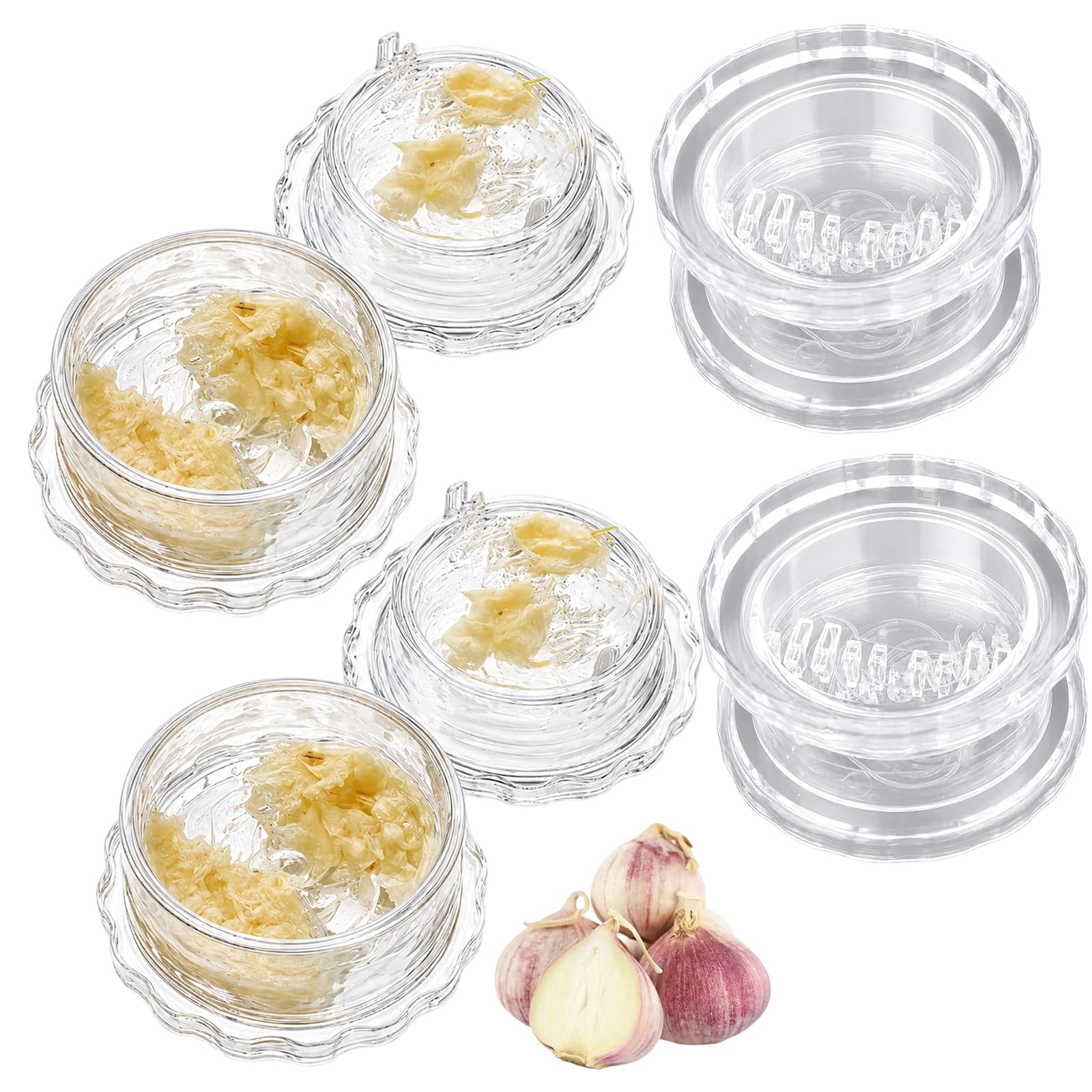 4 Pcs Garlic Press, Garlic Crusher and Mincer Set, for Daily Preparation, Cooking Marinades and Sauces, Meal Prep Organisation(Small)