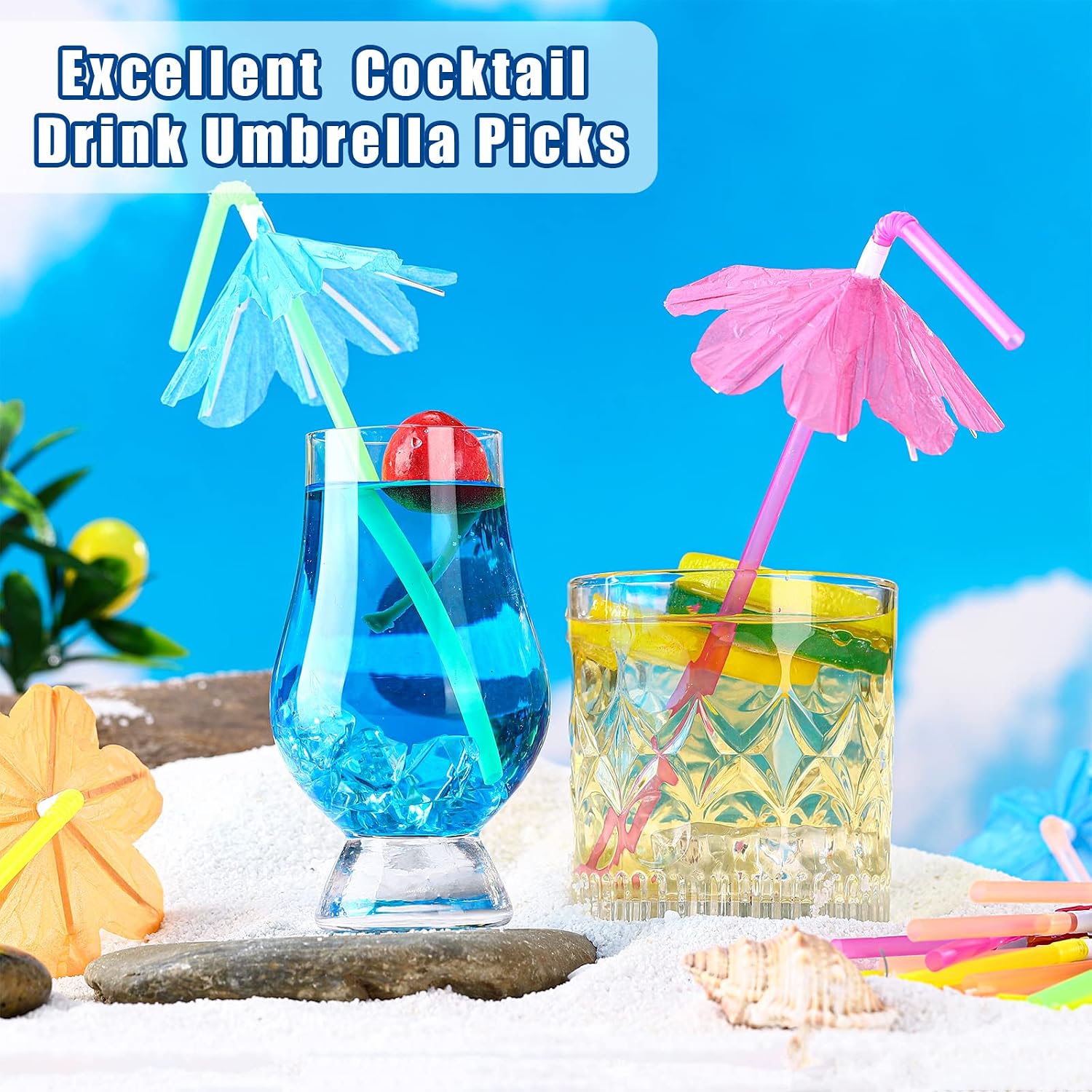 Chengu 100 Pieces Umbrella Straws for Drinks Hawaiian Cocktails Umbrella Straws Summer Beach Luau Tropical Drinks Party Decorations Supply, Colorful(Flower)