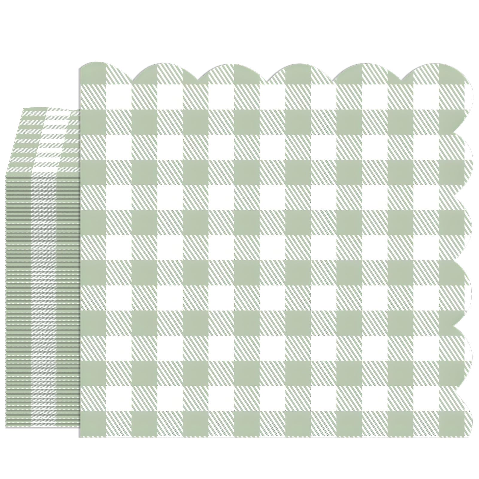 40PCS Green Gingham Napkins Green and White Checkegreen Napkins Sage Jade Napkin Scalloped Cocktail Napkin for Birthday Summer Picnic Barbecue Wedding Baby Shower 2-Ply 5x5 Inch