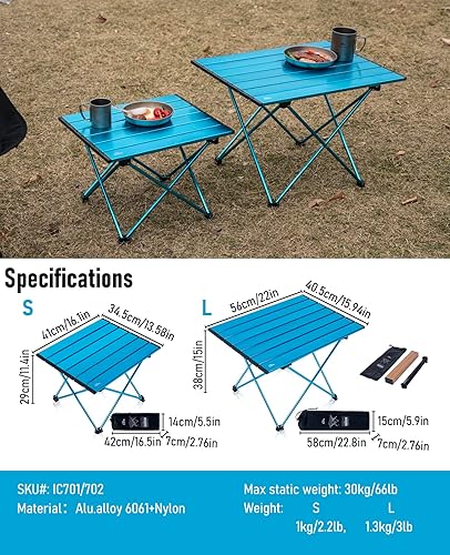Miniatura 3 de iClimb Mesa plegable de camping compacta ultraligera con bolsa de transporte (azul - S)