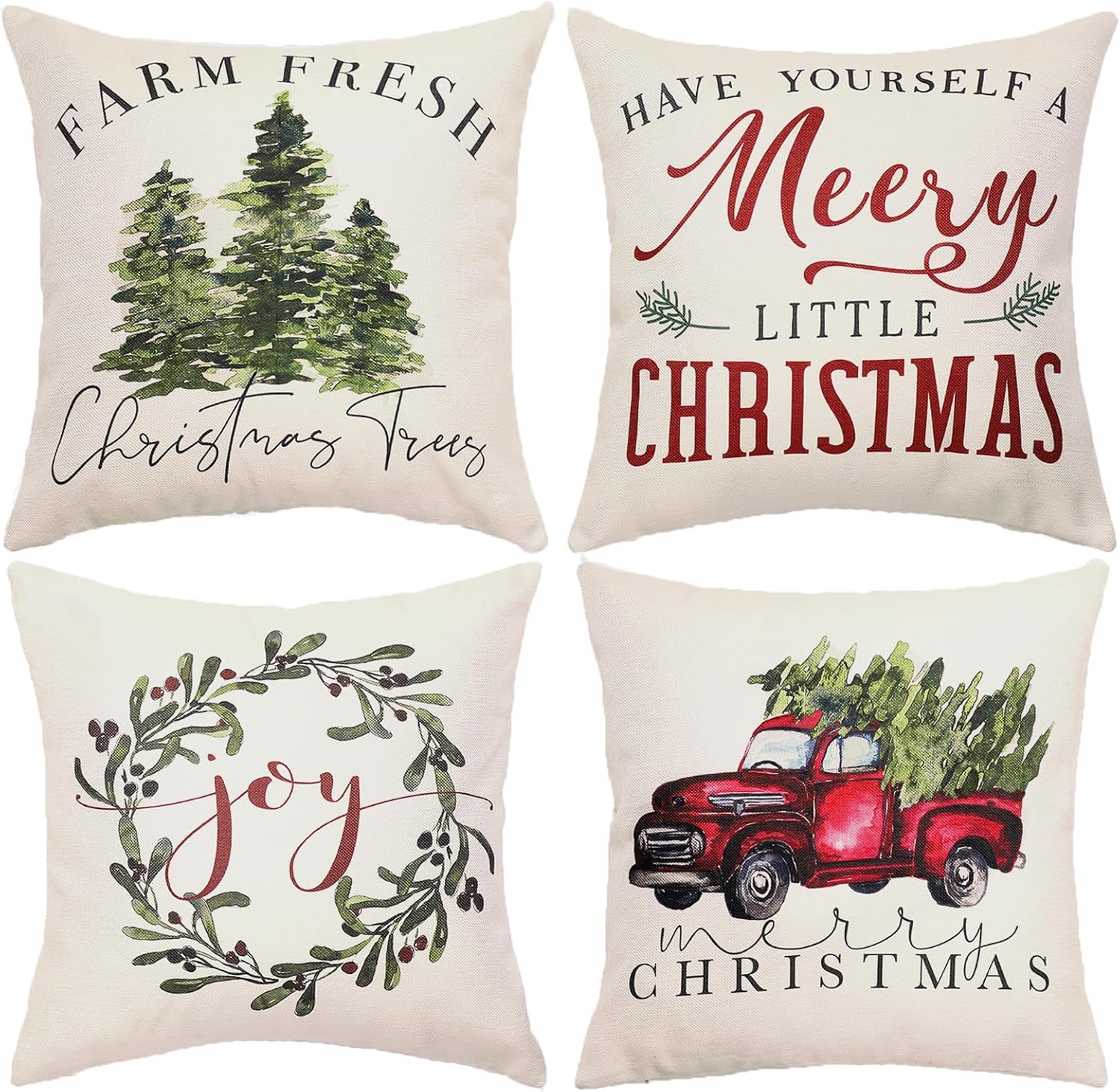 WODOHOLO Christmas Red Truck Tree Pillow Covers, Christmas Outdoor Pillow Covers Set