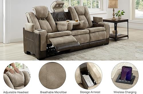 Miniatura 5 de THSUPER Sofá reclinable de cuero de microfibra eléctrica, asiento de cine en casa, con reposacabezas ajustable, luz de lectura, puerto USB,