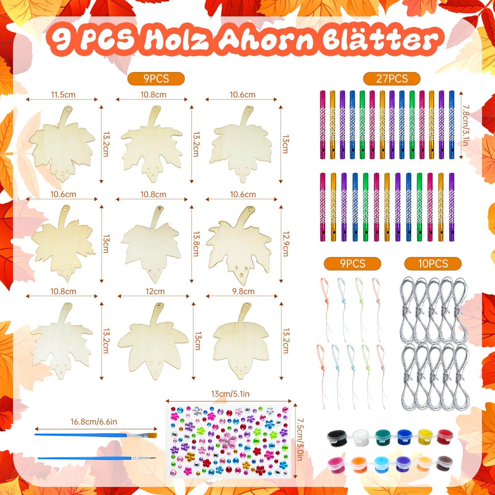 Kit Carillon Feuilles D’érable à Peindre – 12 Pièces – Bois – Activité Automne Enfant – Dès 5 Ans
