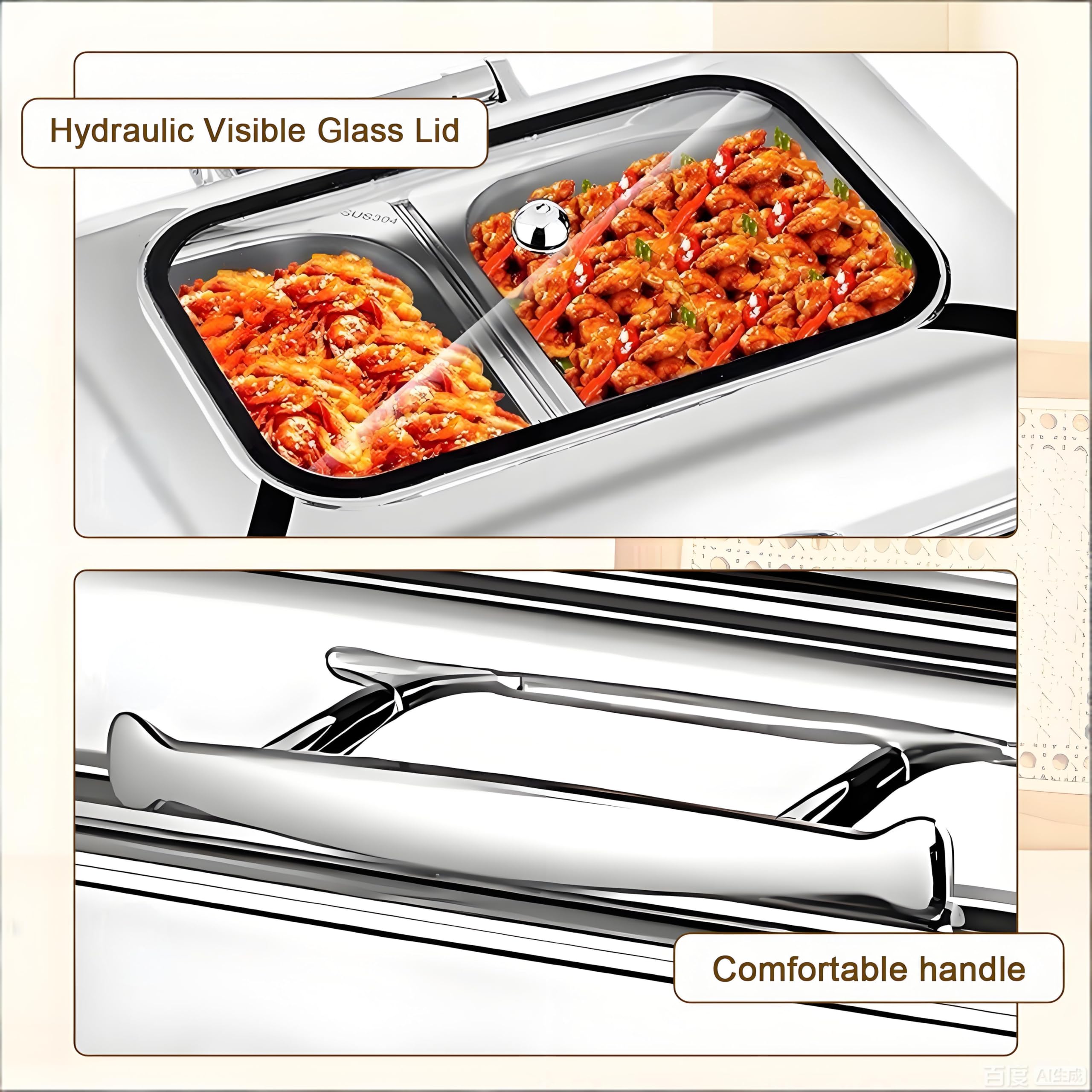 Chafing Dish Elettrico Temperatura Regolabile 35-85℃(1/3 Pan) | 9L Professionale Scaldavivande Elettrico per Buffet Acciaio Inox, Contenitore Scalda Cibo con Coperchio Trasparente