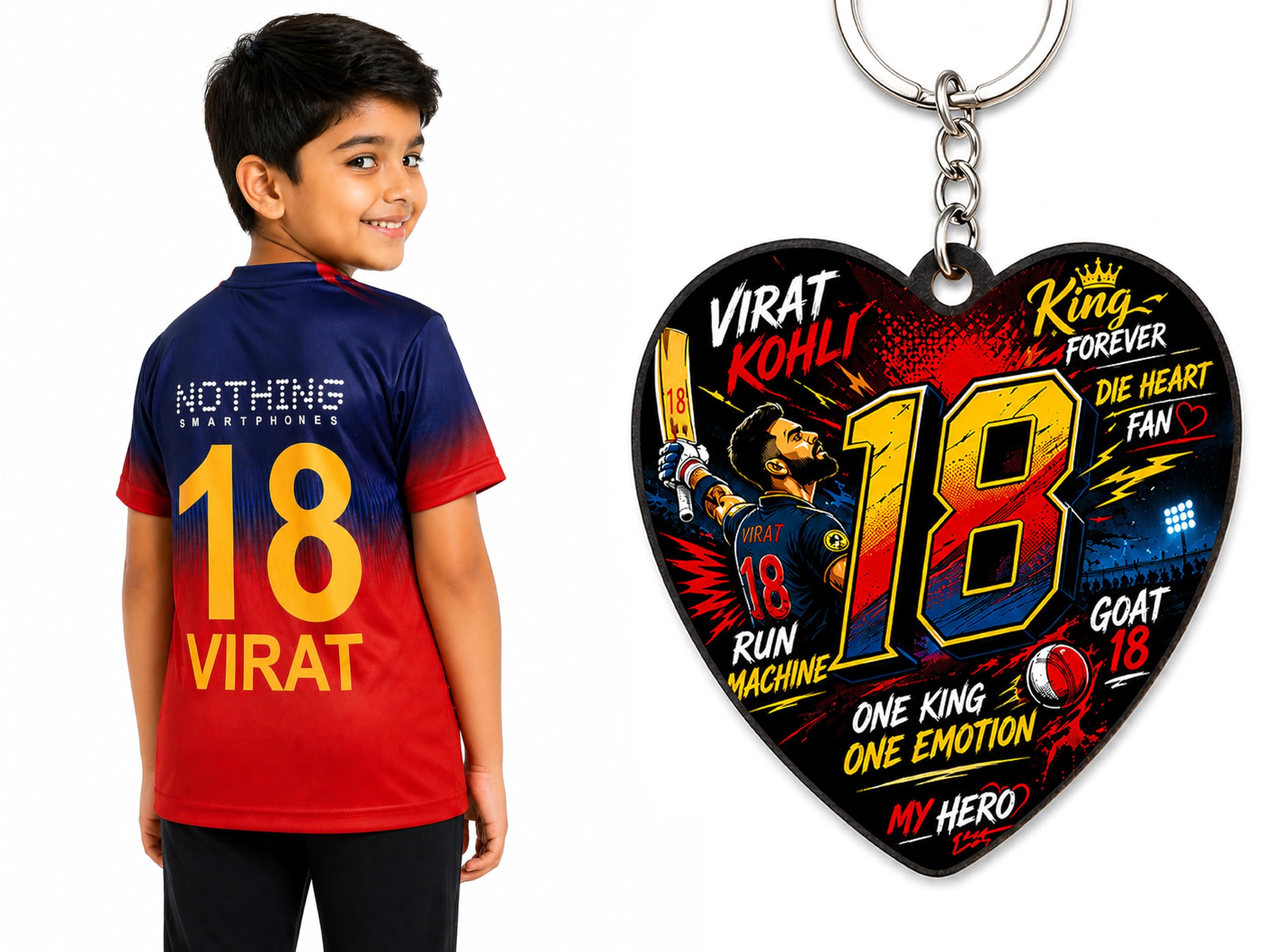 Junior Cricket Supporter Jersey & Keychain Combo Graphic Junior Sportswear-image-23