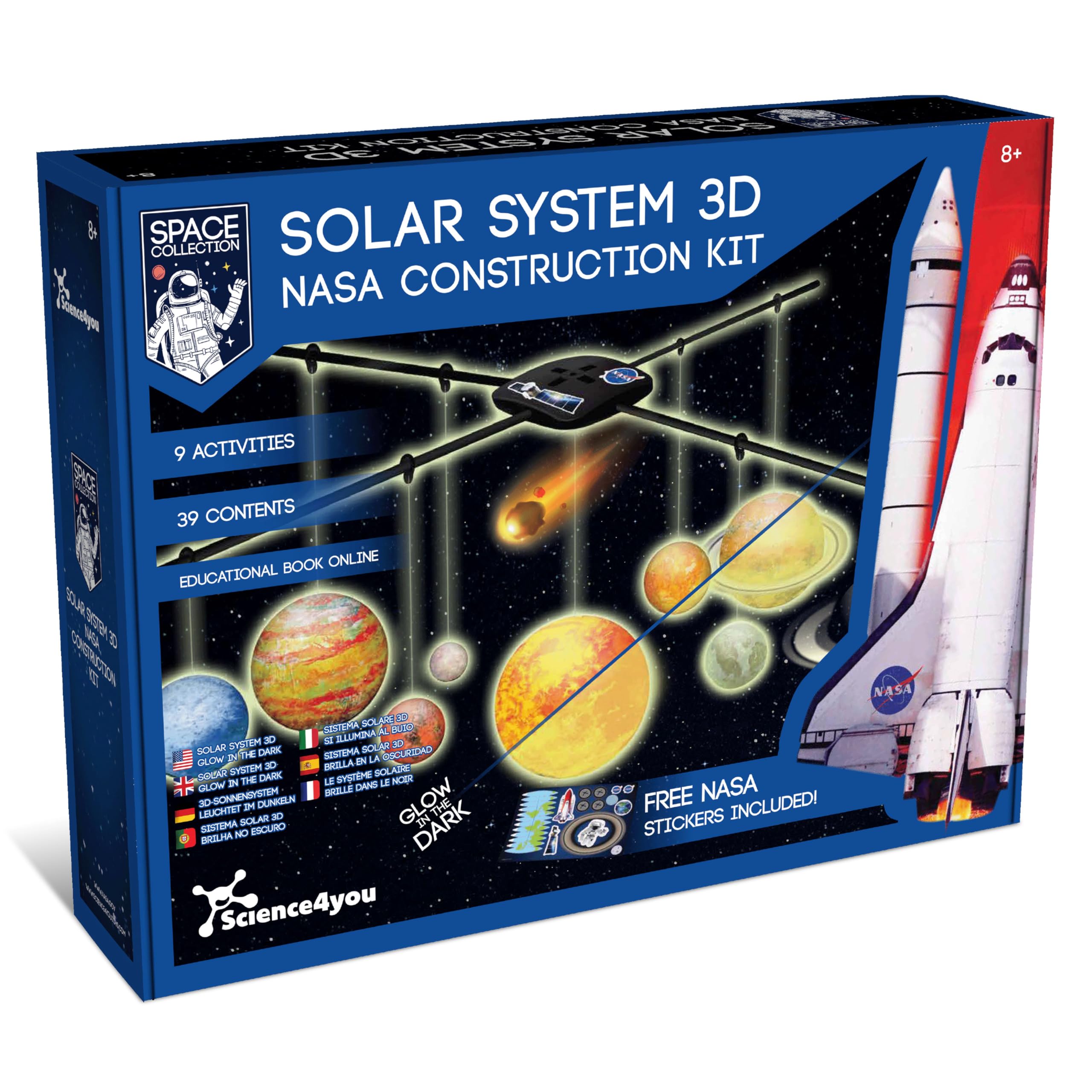 Science4you Solar System 3D Glow in the Dark - Make You Own Solar System for Kids, Paint All the Planets and have a NASA Spatial Arts & Crafts Experience with this Model Kit NASA for Kids 8 9 10 11+