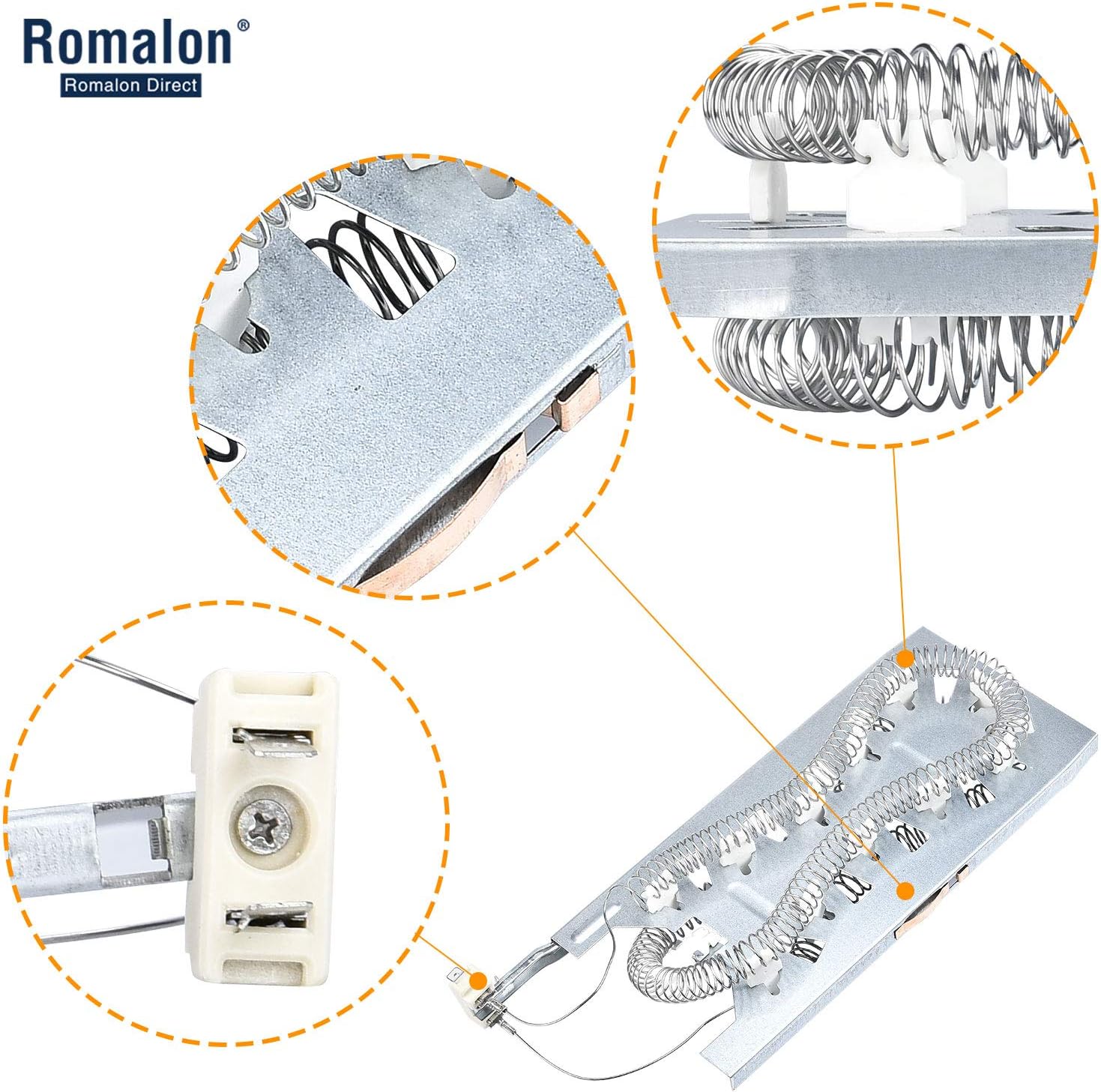 wp3387747 3387747 Dryer Heating Element Replacement Compatible with Whirlpool Dryer WP3387747 by Romalon with 279816 & 3392519 Dryer Thermal Fuse Thermostat Kit Replaces AP6008281 PS11741416