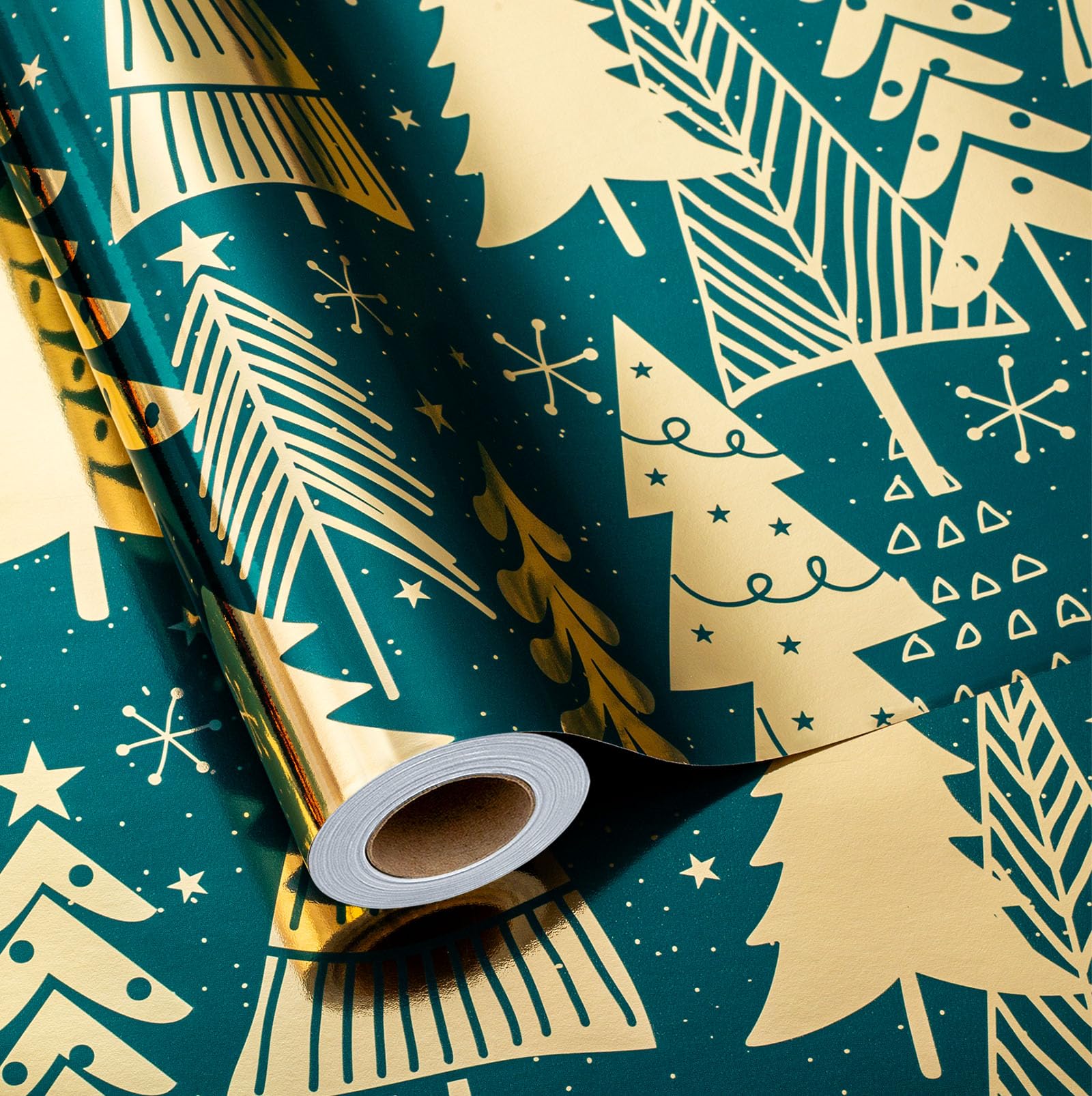 MAYPLUSS Wrap Paper Roll - 17 Inch X 33 Feet - Luxurious Metallic Foil Green Elegant Christmas Tree Winter Gift Wrapping Paper, Festive Decoration โ image 1