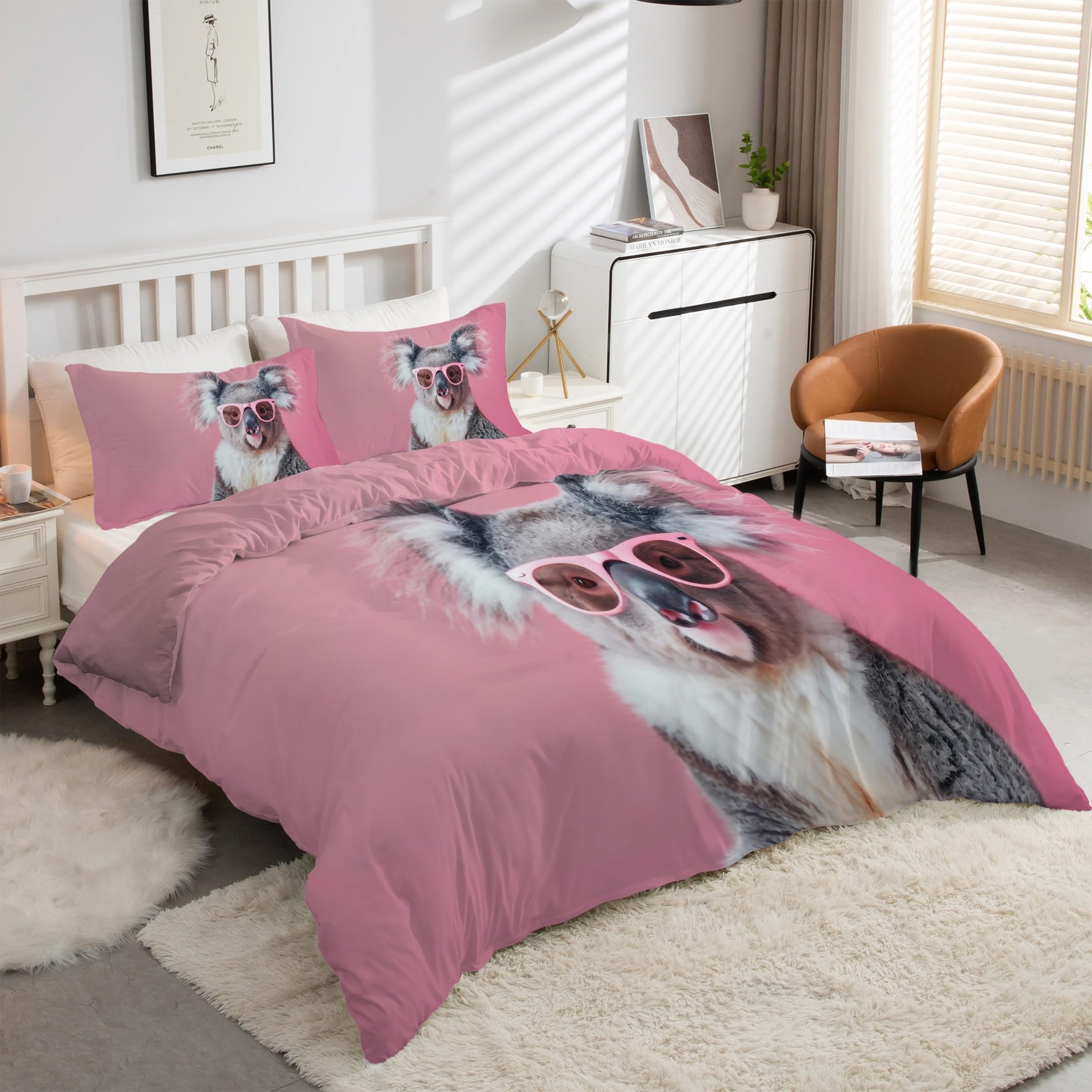 Housse de couette 160x200 koala avec 2 taies d'oreiller en microfibre douce