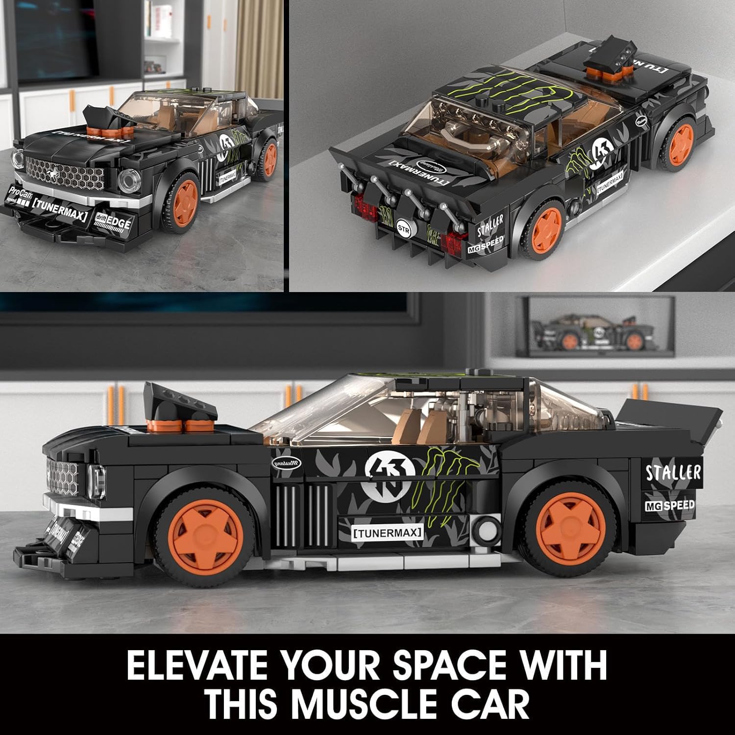 Mould King 27024 Speed Champion Mustang Racing Car Building Set & Display Case, MOC Creative Classic Cars for Boys Age 8-12, Cool Vehicles Model Toys Birthday Gifts for Adults and Kids,414 PCS
