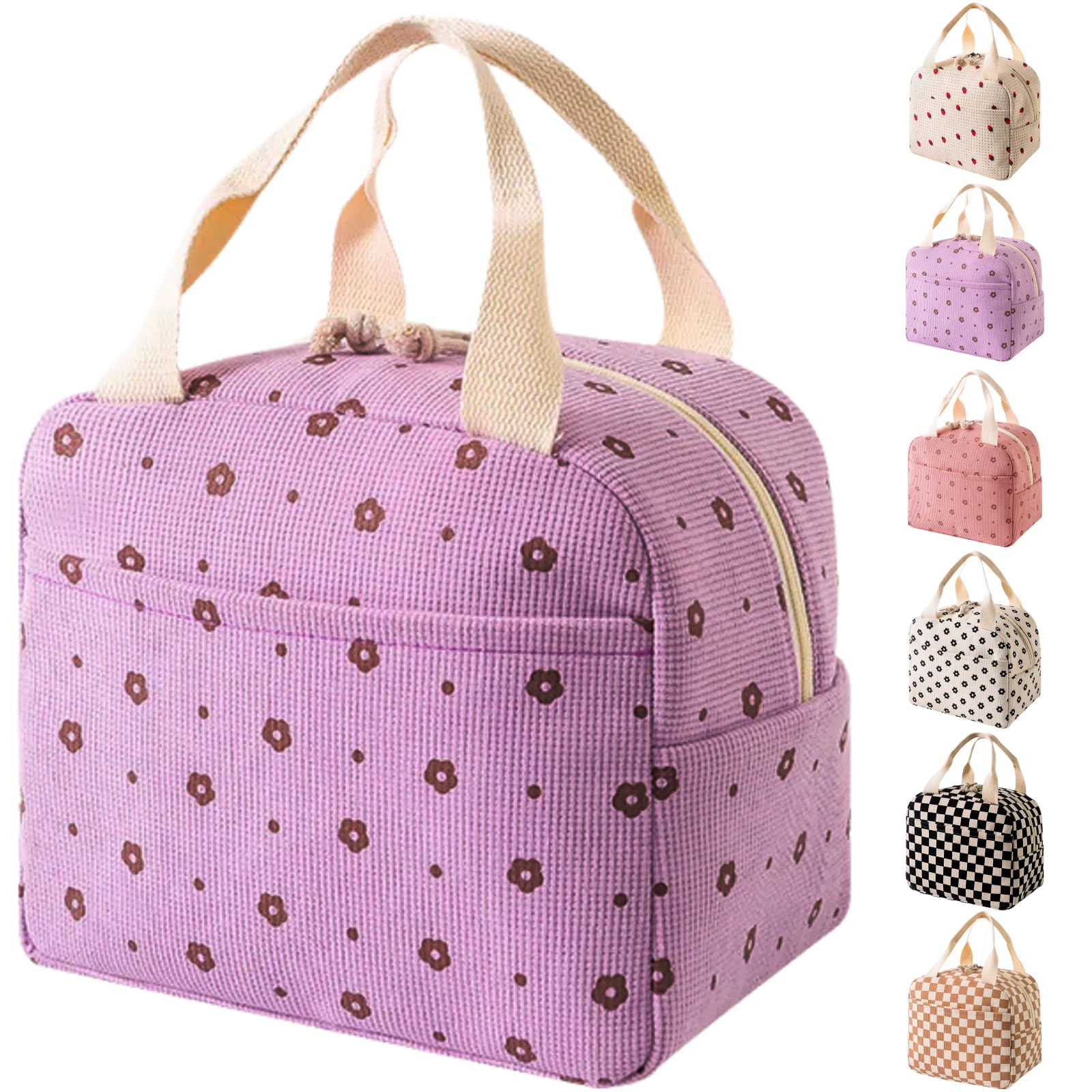 Arae Lunch Bags for Women Reusable - Large Insulated Lunch Box Lightweight Tote for Work, Travel, Beach & Daily Use, Flower - Purple — image 1