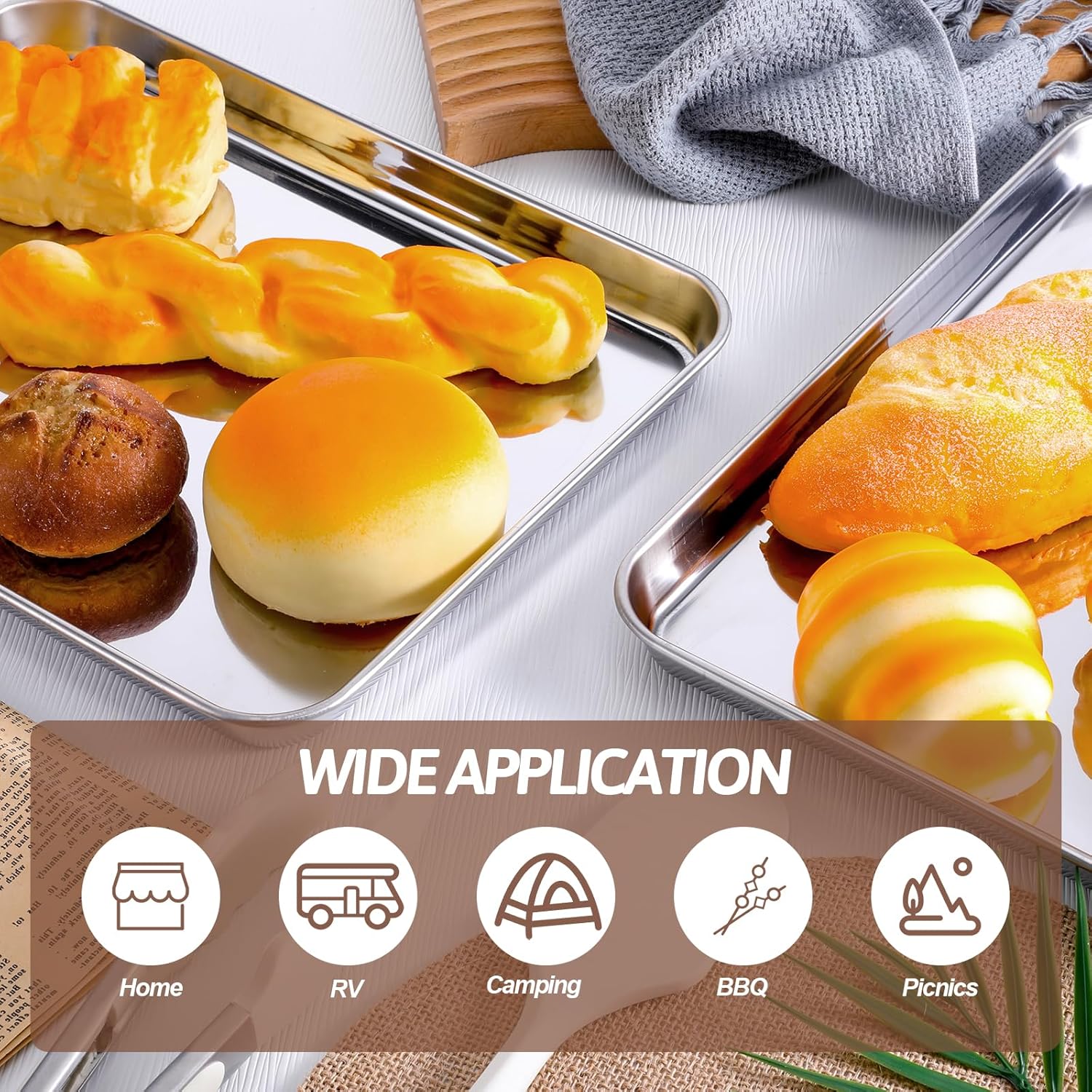 4 Pack Quarter Sheet Pan, Oven Tray, Stainless Steel Baking Sheet Pan, Commercial Cookie Sheets for Baking, Durable Easy Clean Bakings Pans, 12 x 10 x 0.98 Inch - Image 5