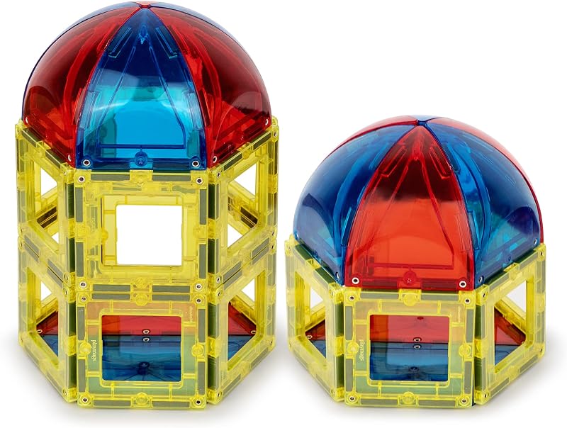 Playmags Juego de cúpula de azulejos magnéticos de 28 piezas, ahora con imanes más fuertes, juguetes STEM para niños, resistentes, súper duraderos con azulejos de colores claros y vivos
