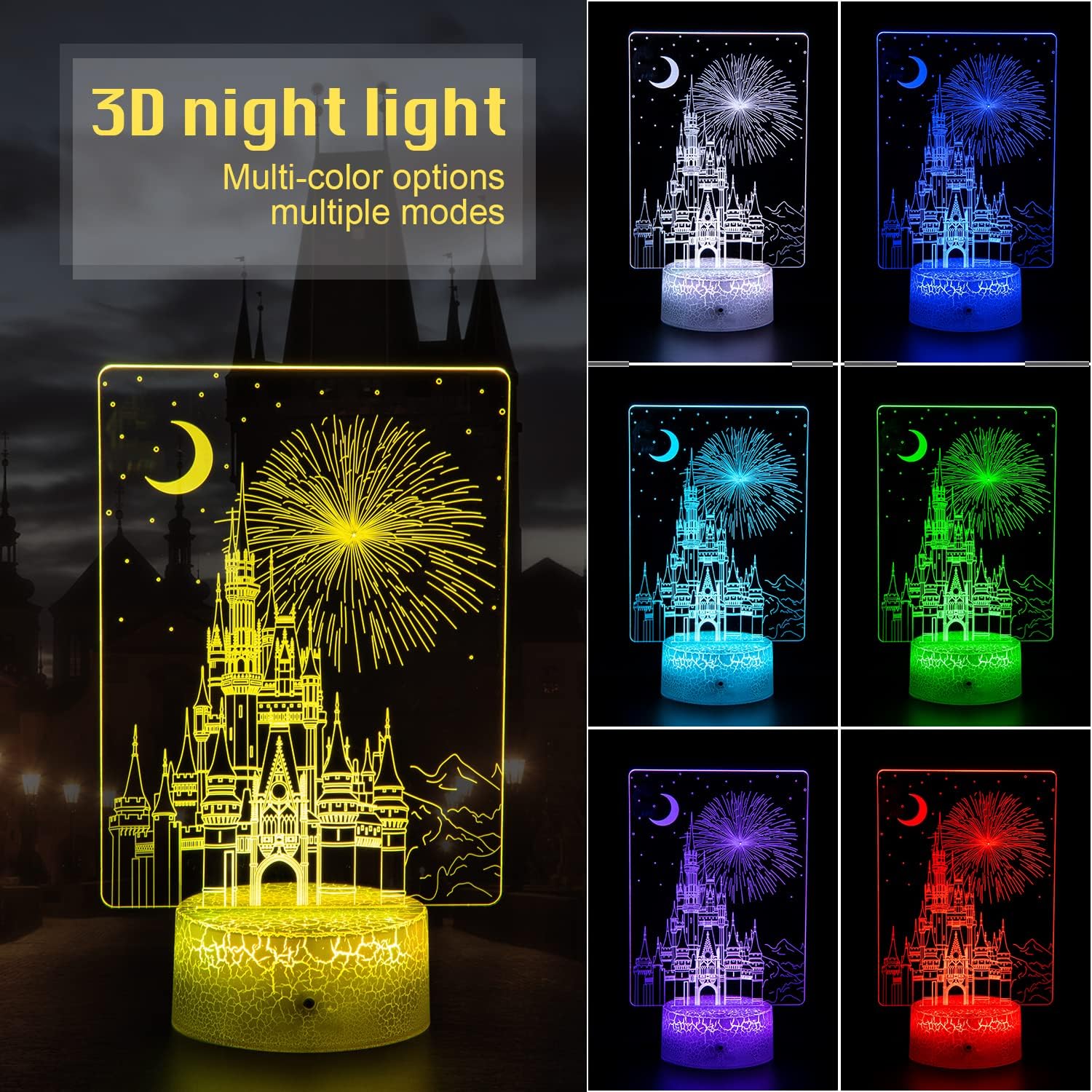 Creative 3D Illusion lamp Castle Night Light with Remote & Smart Touch 7 Colors + 16 Colors Changing Dimmable Castle Kids Night Light 2-12 Year Old Boy or Girl Christmas Brithday Gifts