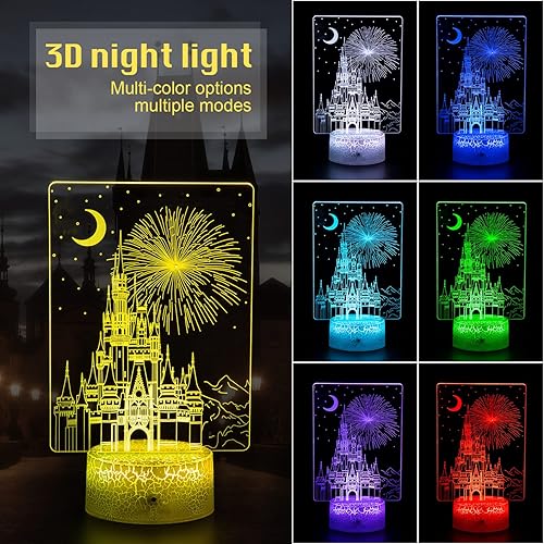 Miniatura 3 de Lámpara creativa de ilusión 3D, luz nocturna de castillo con control remoto y táctil inteligente, 7 colores + 16 colores cambiantes regulables