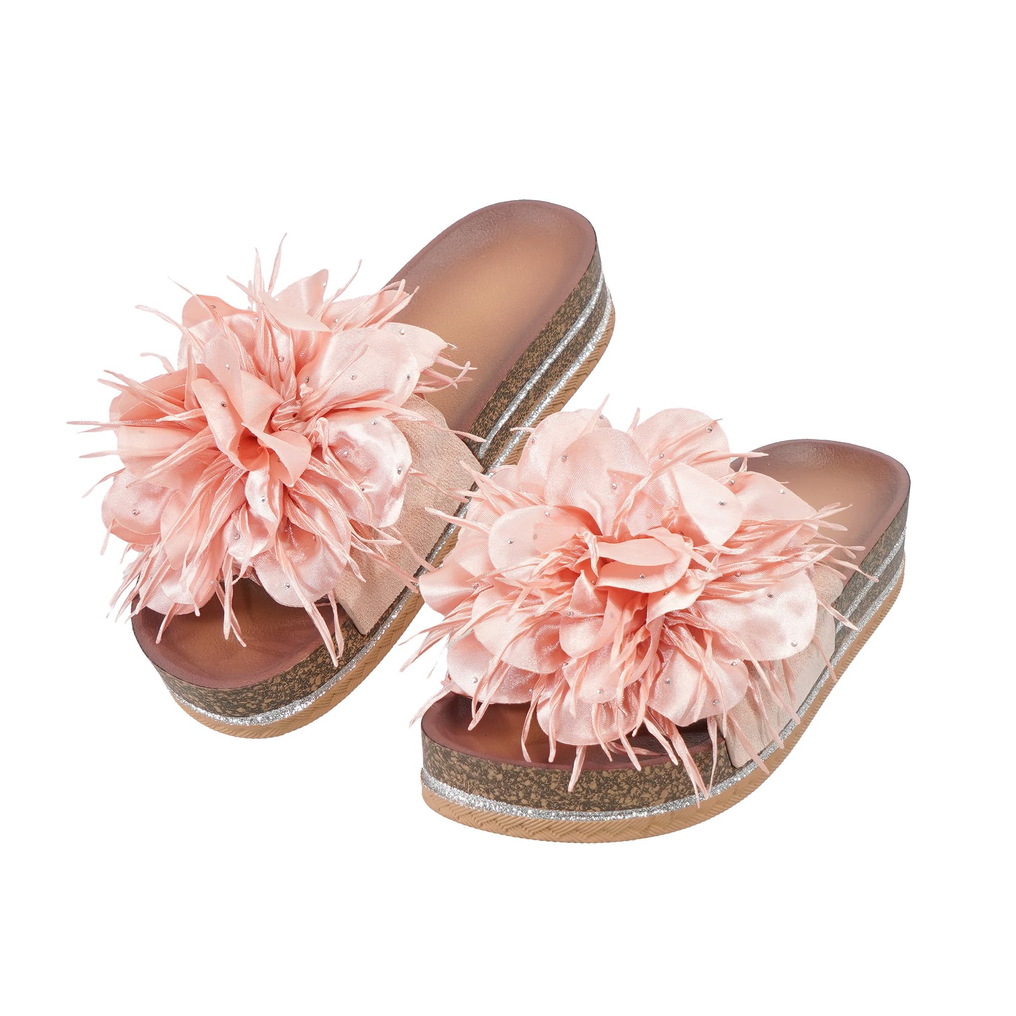 JOMIX Ciabatte Donna Sandali Estive con 3D Fiore Eleganti Suola in Sughero con Bordo Glitter Pantofole per Spiaggia Tempo Libero Vacanze Comodi Antiscivolo