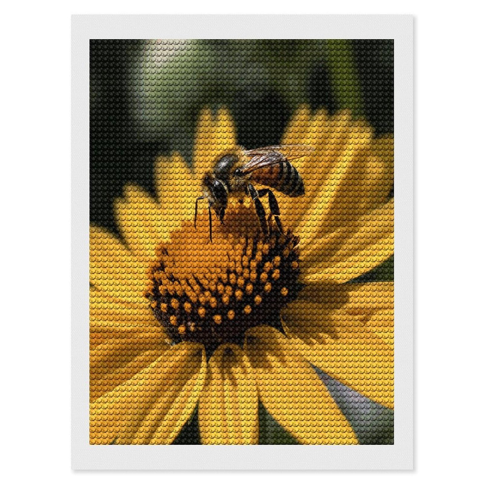 FekiLoot Yellow Flower with Black Bee Diamond Art Kits for Adults Diamond Painting Kits for Beginners DIY Diamond Art Kits Round Full Drill Diamond Dot Gem Painting for Home Wall Decor Gift 12"x16"