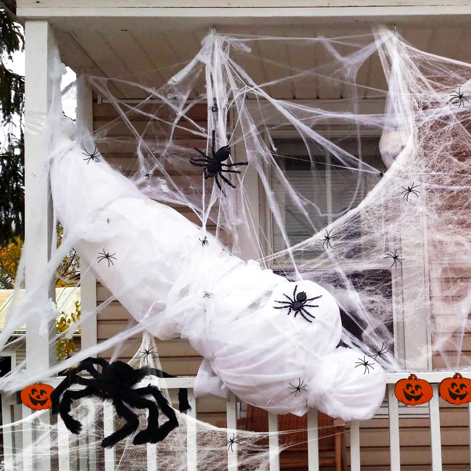 Déco Maison Hantée Effrayante Toile D'Araignée Halloween 200g 50 Araignées - Déco Effrayante Intérieur/Extérieur Déco Fête Thème Horreur