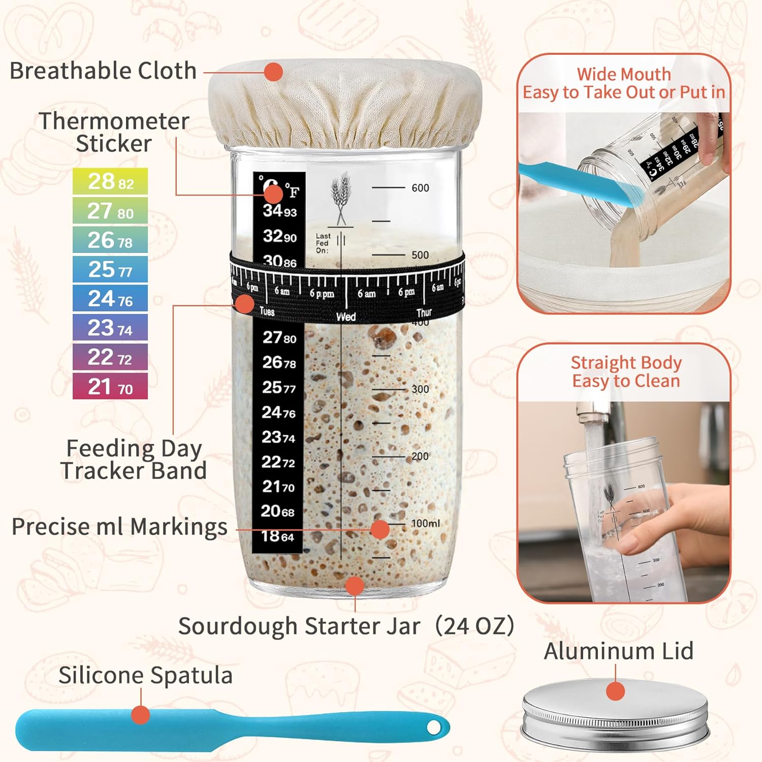 10 Inch Round & Oval Sourdough Proofing Basket Set, Banneton Bread Proofing Basket with Starter Jar, Sourdough Starter Kit Includes Bread Knife & Bread Board Natural Rattan for Perfect Loaves