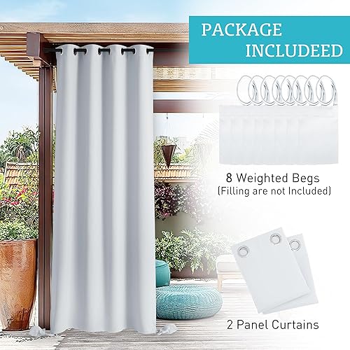 Vista 103 de RYB HOME Cortinas para exteriores resistentes al viento, bolsas con peso adjuntas, cortinas opacas de 84 pulgadas de largo, cortinas térmicas Beige
