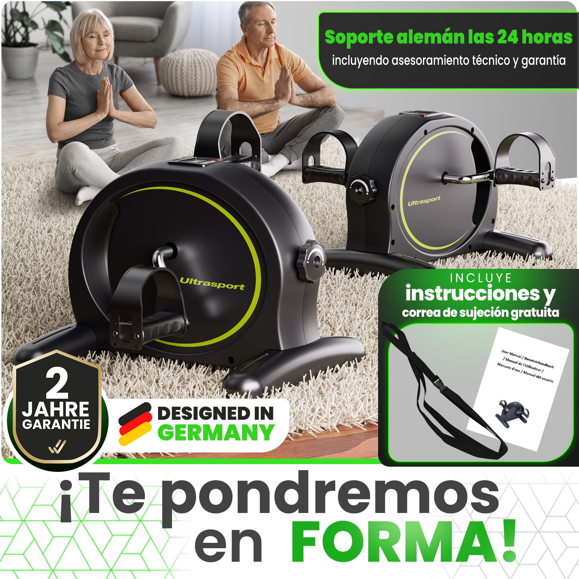 Ultrasport Pedales Estaticos para Personas Mayores y Ancianos con Alfombrilla y Correa I Pedaleador Sentado para Ejercicio en Casa, Mini Bicicleta Estatica de Piernas y Brazos