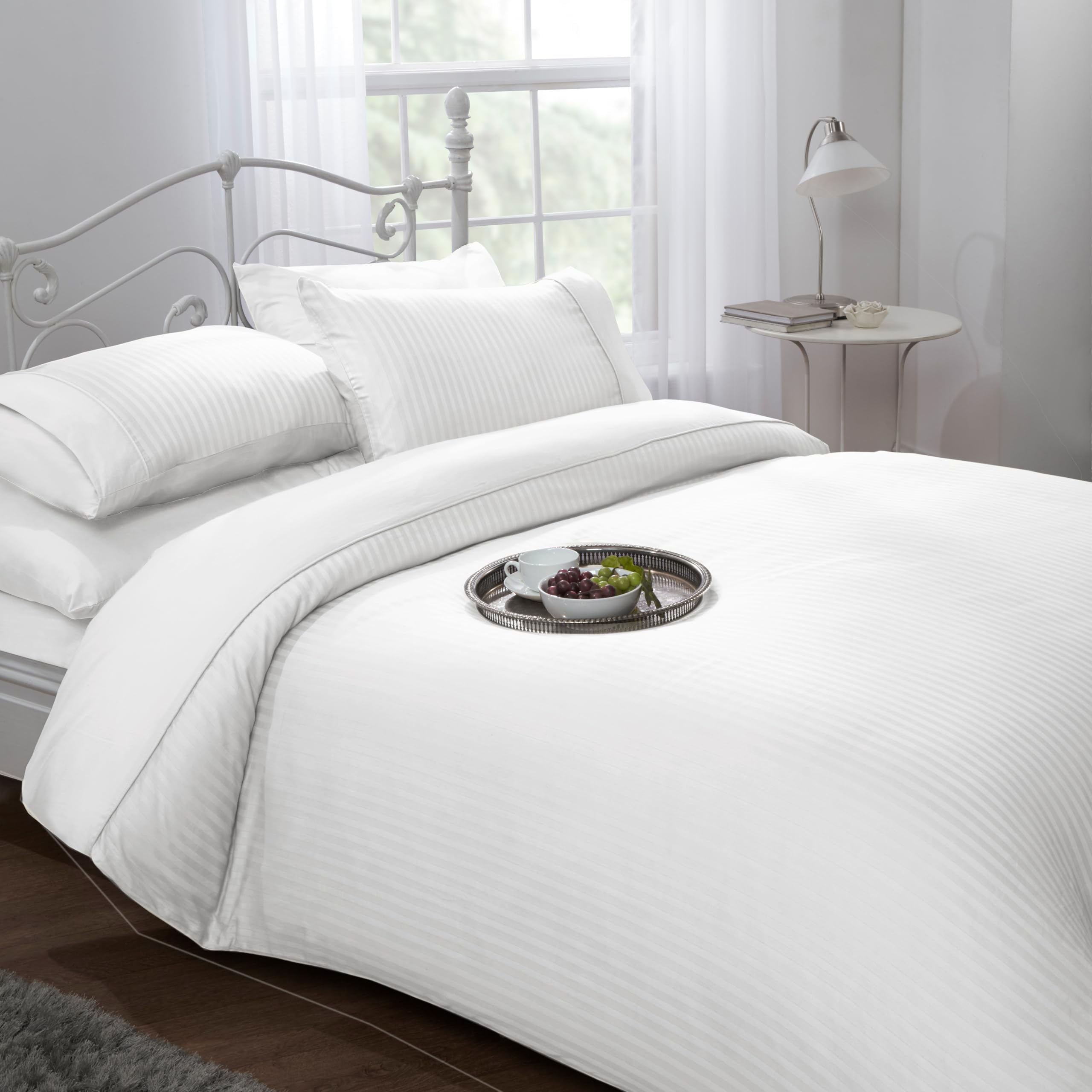 Emma Barclay Ritz 300 Thread Count Satin Stripe Duvet Set in White - Super King Bed