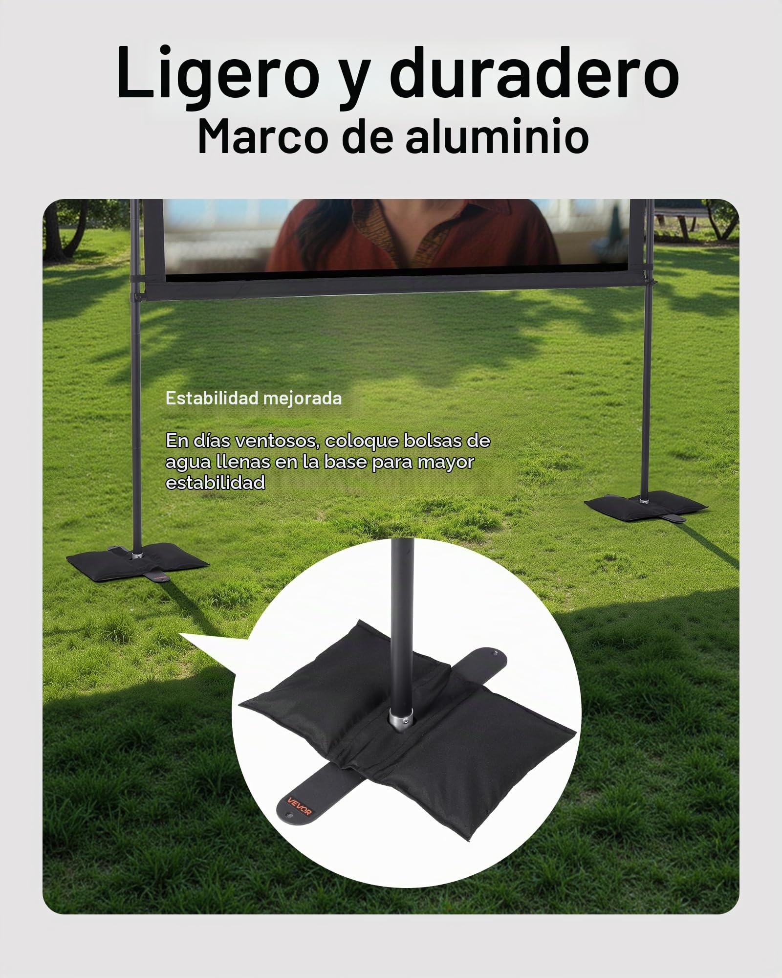 VEVOR Pantalla de Proyector con 2 Soportes de Pie Plano, Pantalla de Proyección Portátil Antiarruga de 203,2 cm con Bolsa de Transporte Ángulo Amplio de 160° 16:9 4K HD para Cine en Casa