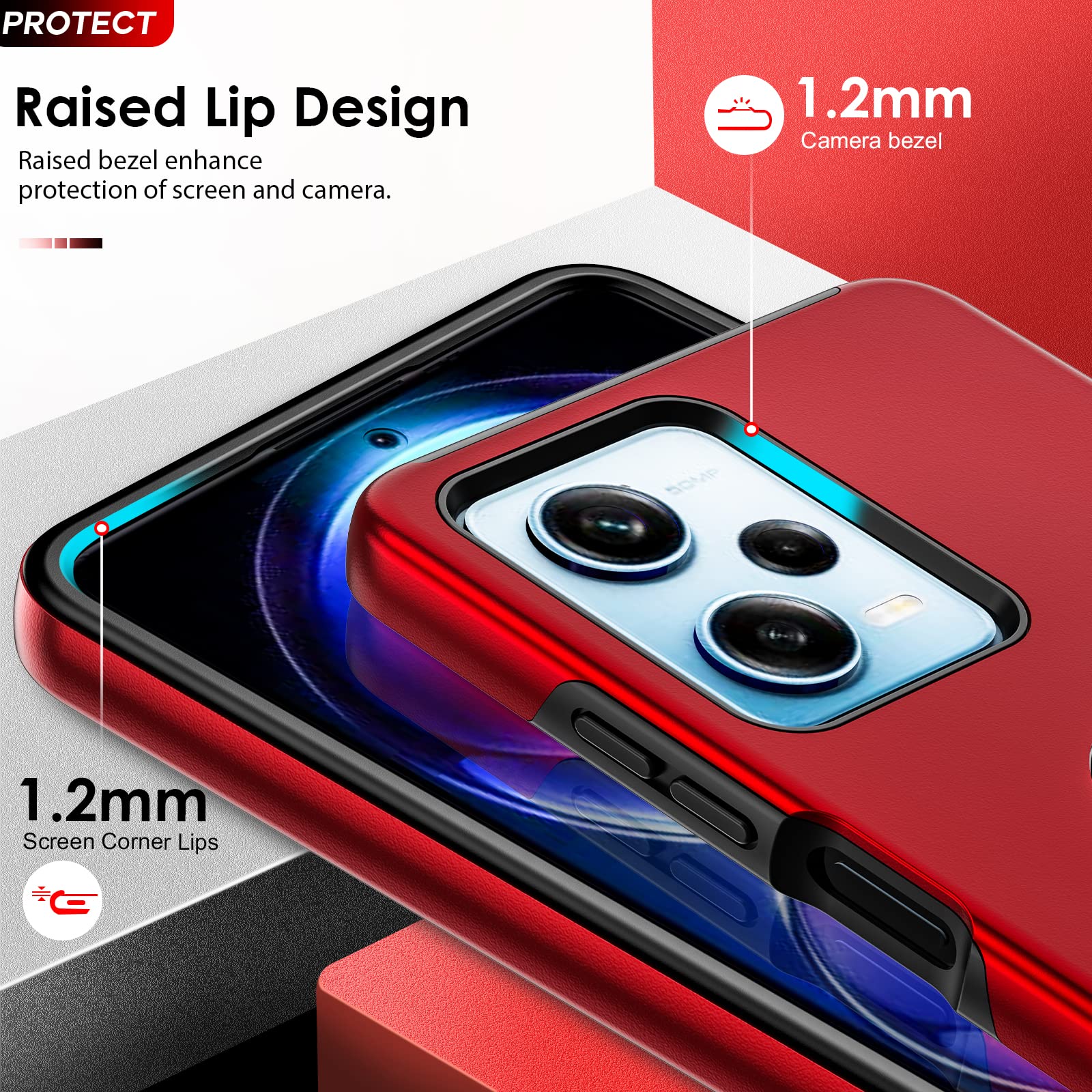 LeYi Cover Per Xiaomi Redmi Note 12 5G / Poco X5 5G | Con 2 Vetri Temperati E Anello Porta Carta | Custodia Antiurto Rossa