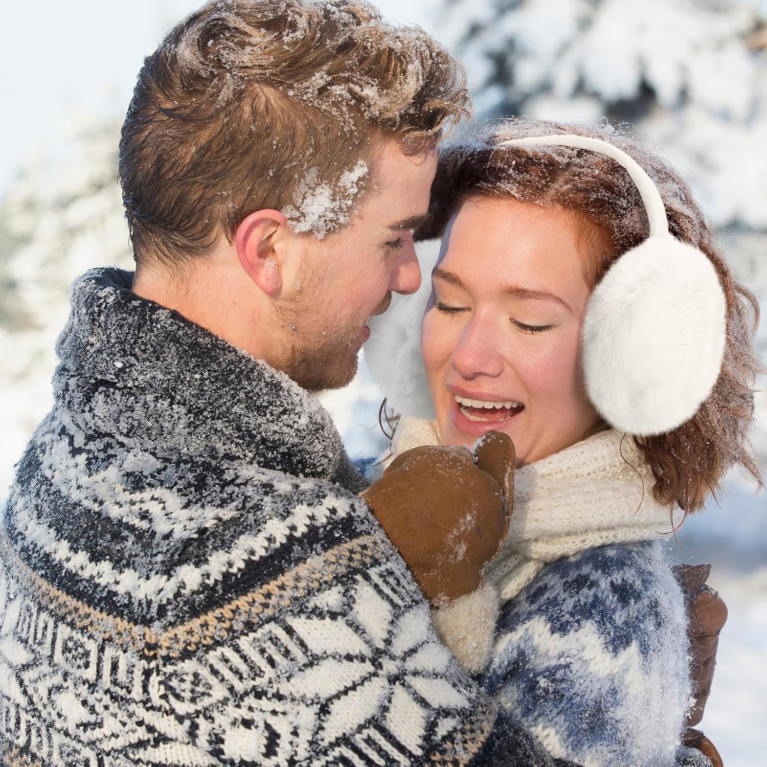 SATINIOR 2 Pcs Winter Ear Muffs Woman Cute Furry Faux Fur Ear Warmers Outdoor Foldable Headband for Cold Winter Accessories(White) - Image 6