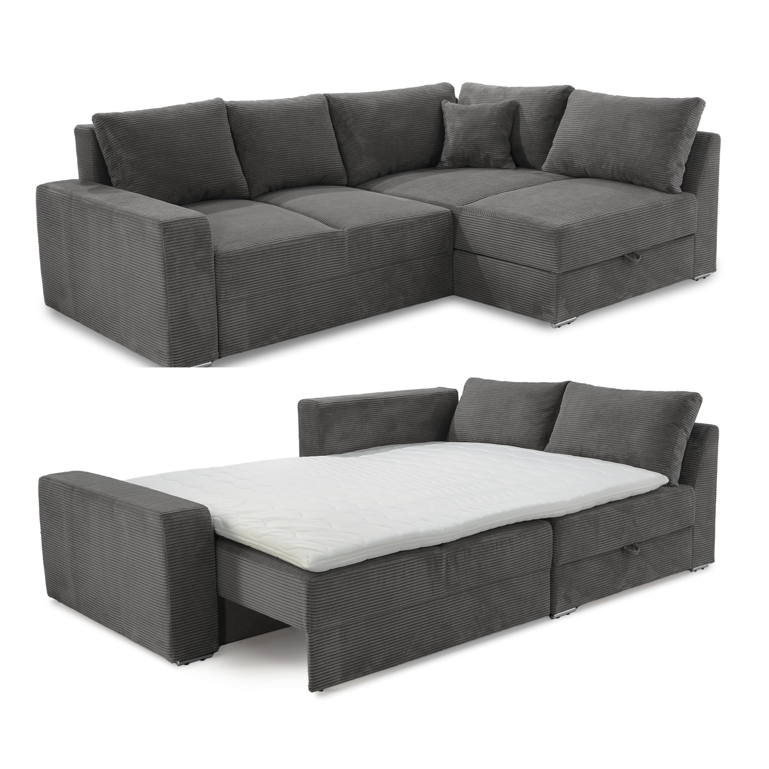 Ecksofa-Dauerschläfer mit Boxspring-System, Bettfunktion und Topper