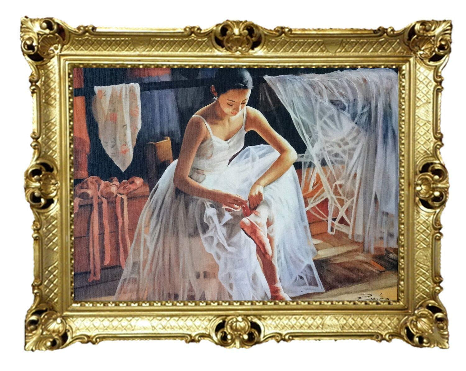 BALLERINA BALLETT TÄNZER BILD FOTO 90X70 CM BILDERRAHMEN BILD BILDER MIT RAHMEN BAROCK Künstler : RAJCO Wandbild Kunstdrucke Gemälde Retro Repro Antik für Cafe Bar Home Büro Praxis 58B